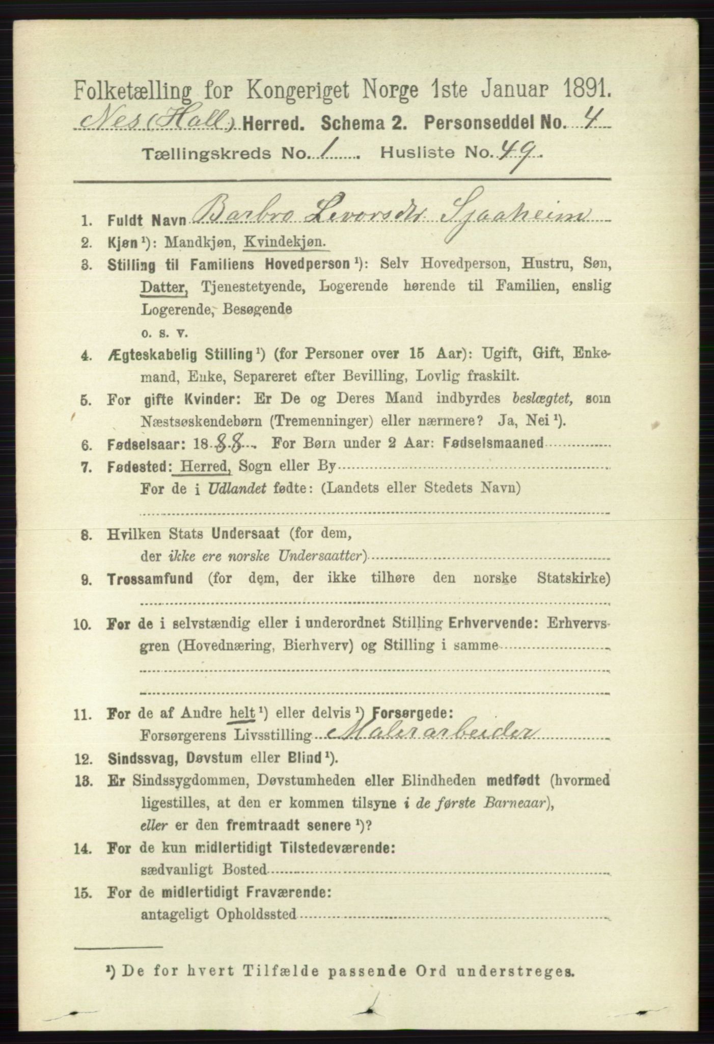 RA, 1891 census for 0616 Nes, 1891, p. 429