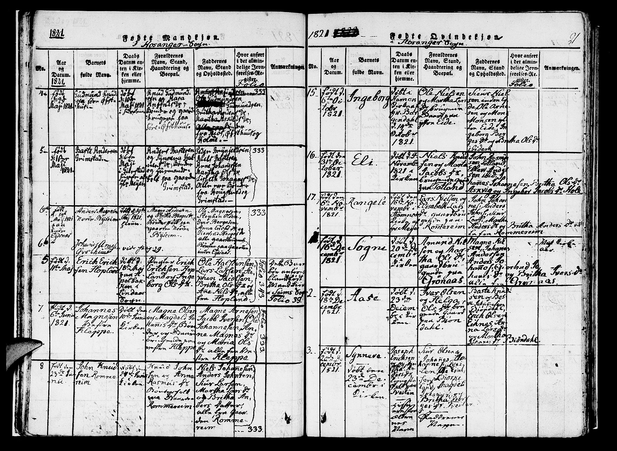 Hosanger sokneprestembete, AV/SAB-A-75801/H/Haa: Parish register (official) no. A 5, 1815-1824, p. 21