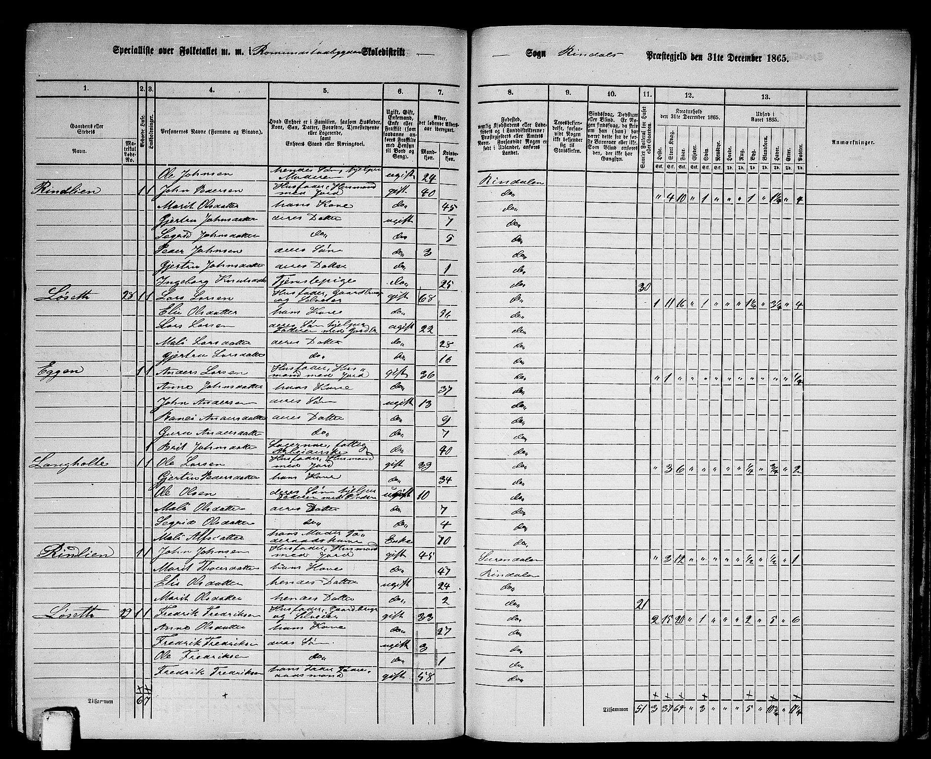 RA, 1865 census for Rindal, 1865, p. 86