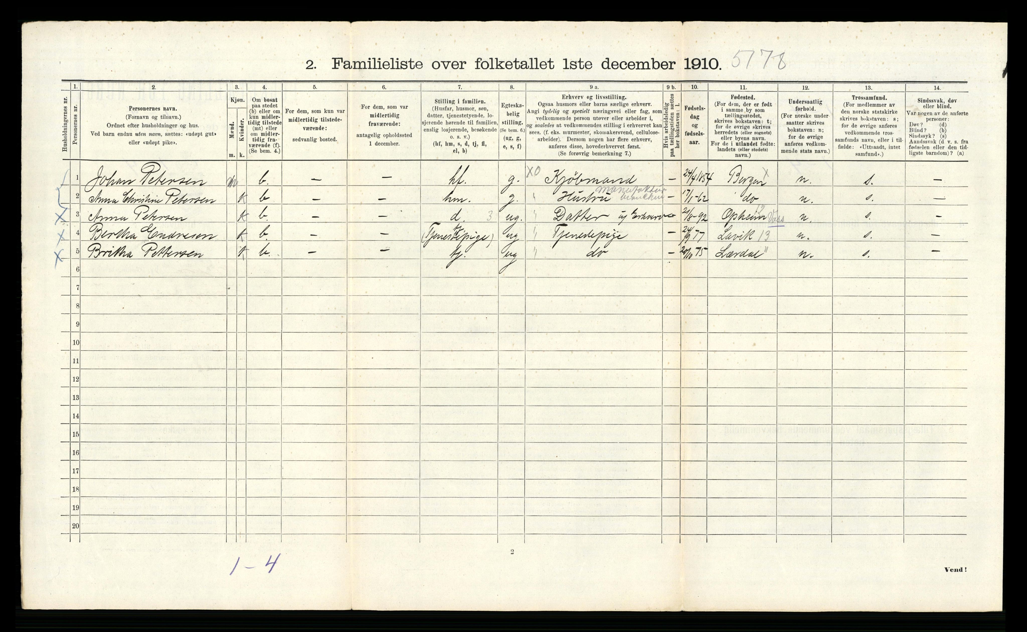 RA, 1910 census for Bergen, 1910, p. 8656