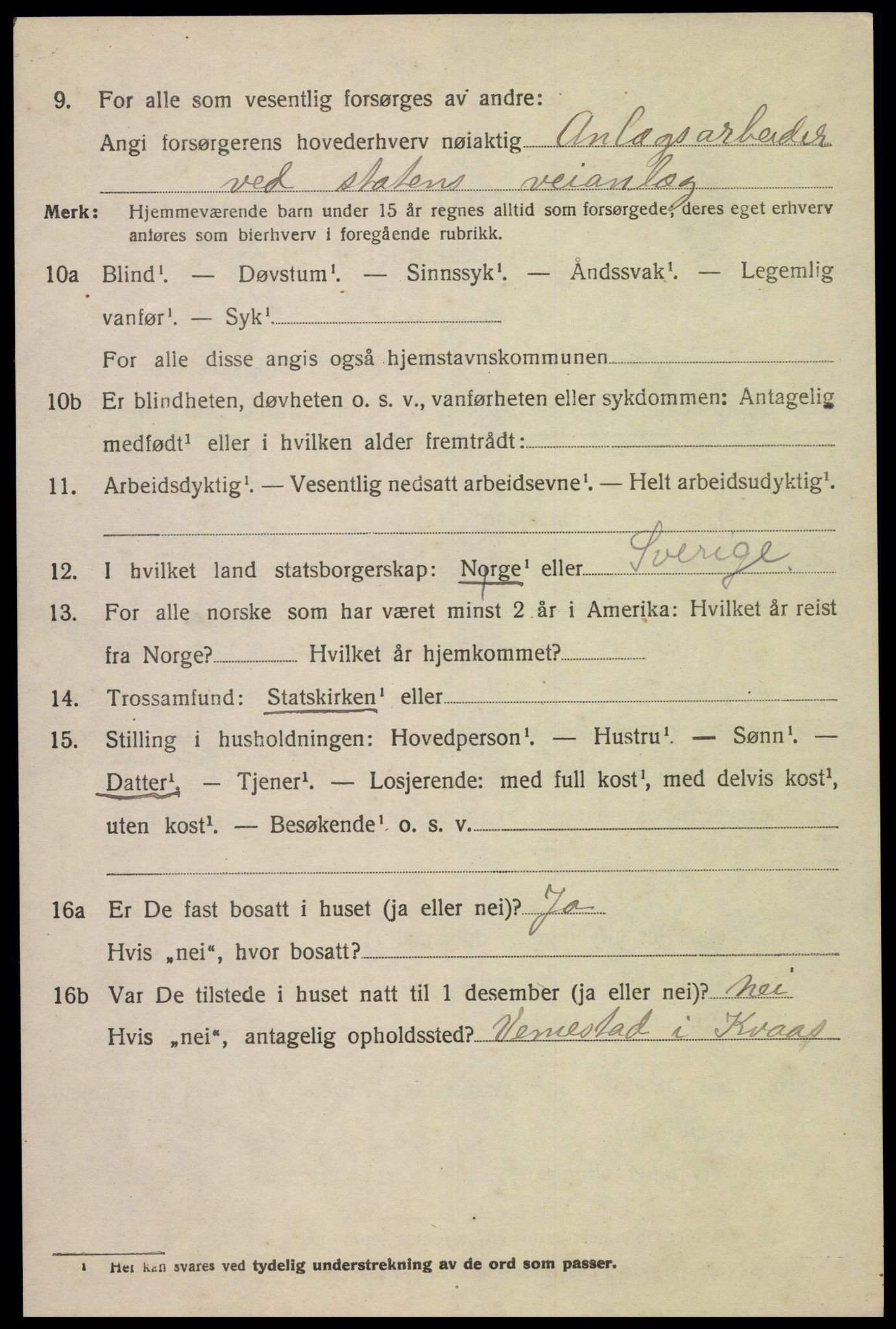 SAK, 1920 census for Kvås, 1920, p. 1501