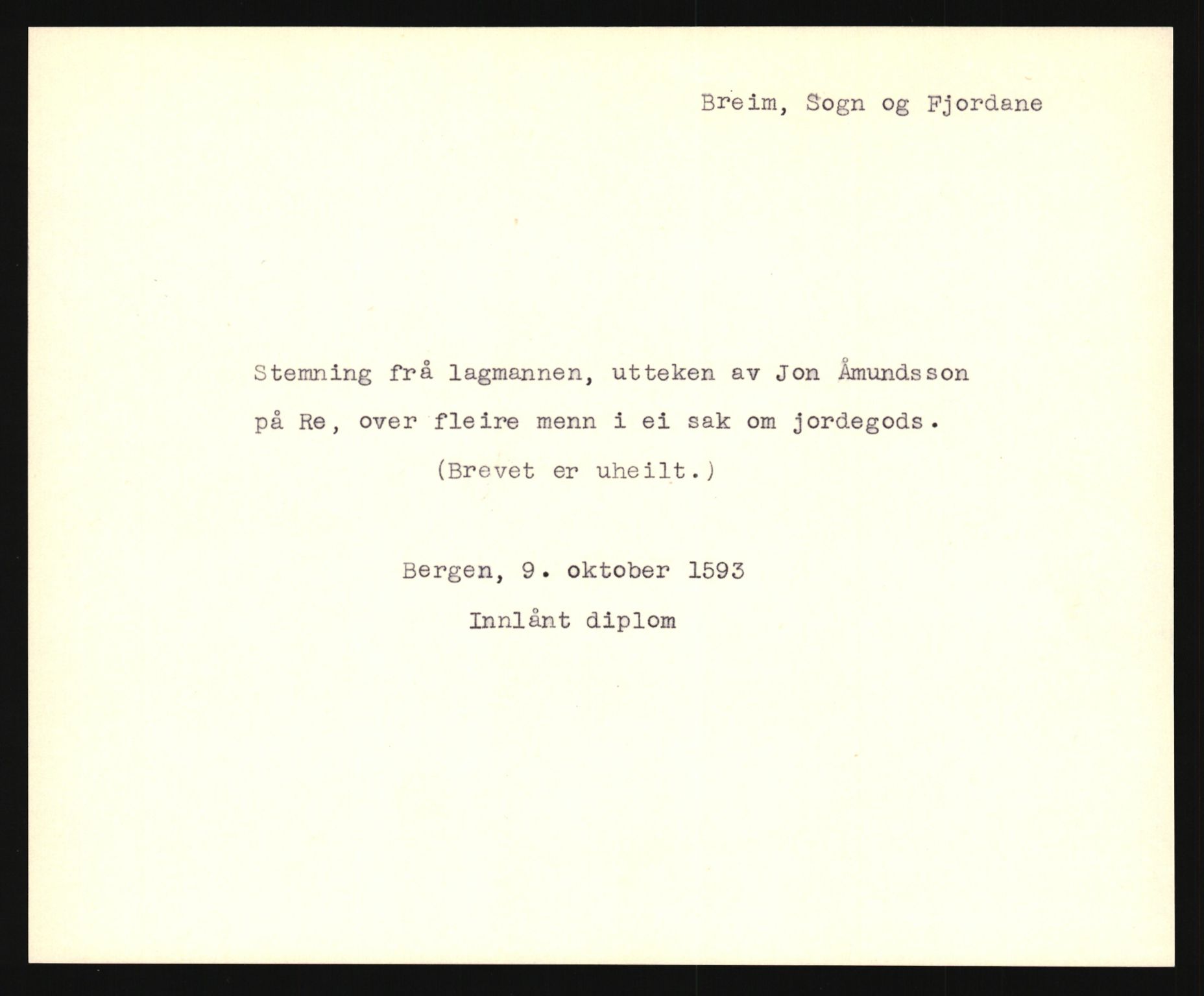 Riksarkivets diplomsamling, AV/RA-EA-5965/F35/F35e/L0030: Registreringssedler Sogn og Fjordane, 1400-1700, p. 721