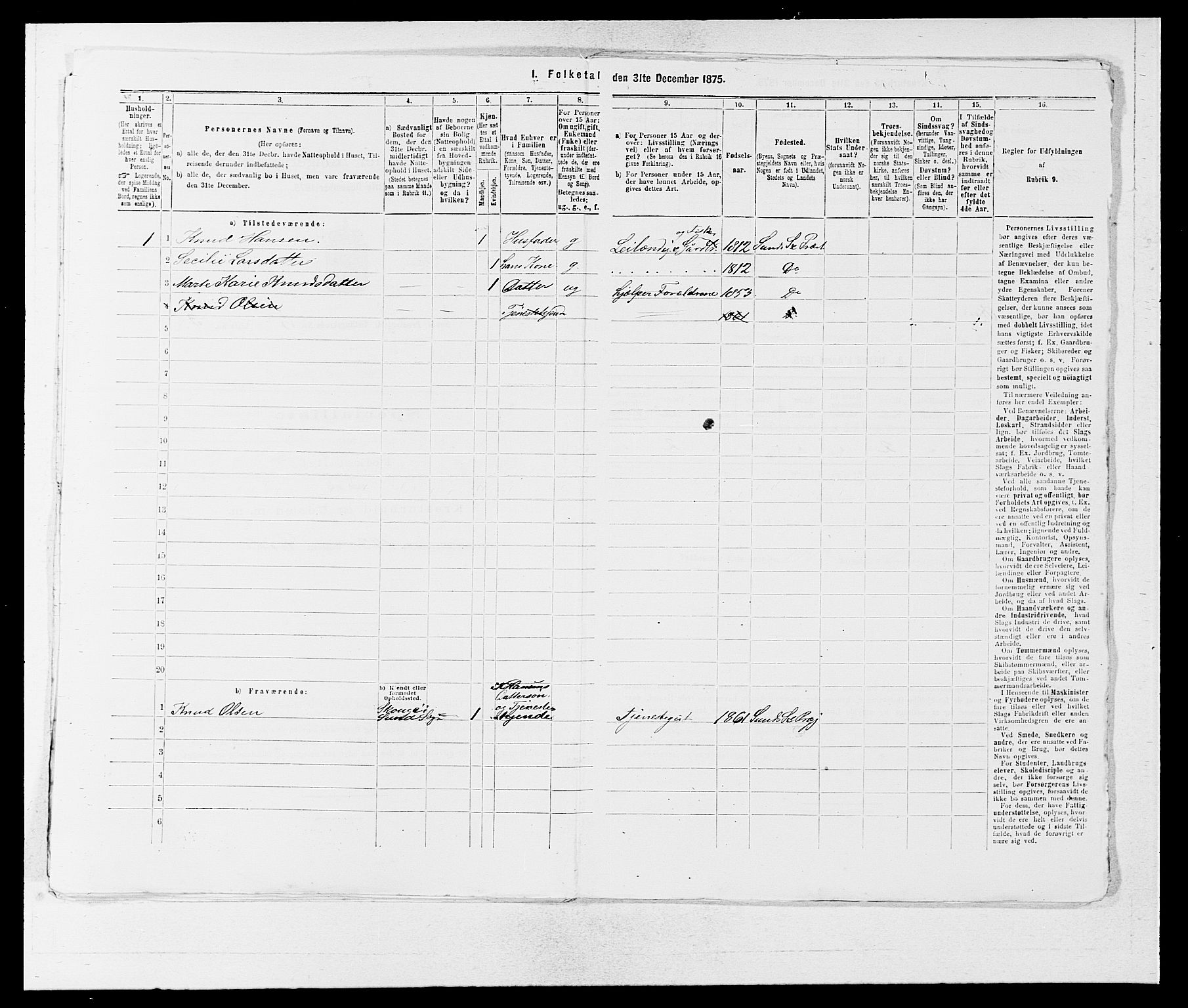 SAB, 1875 census for 1245P Sund, 1875, p. 582