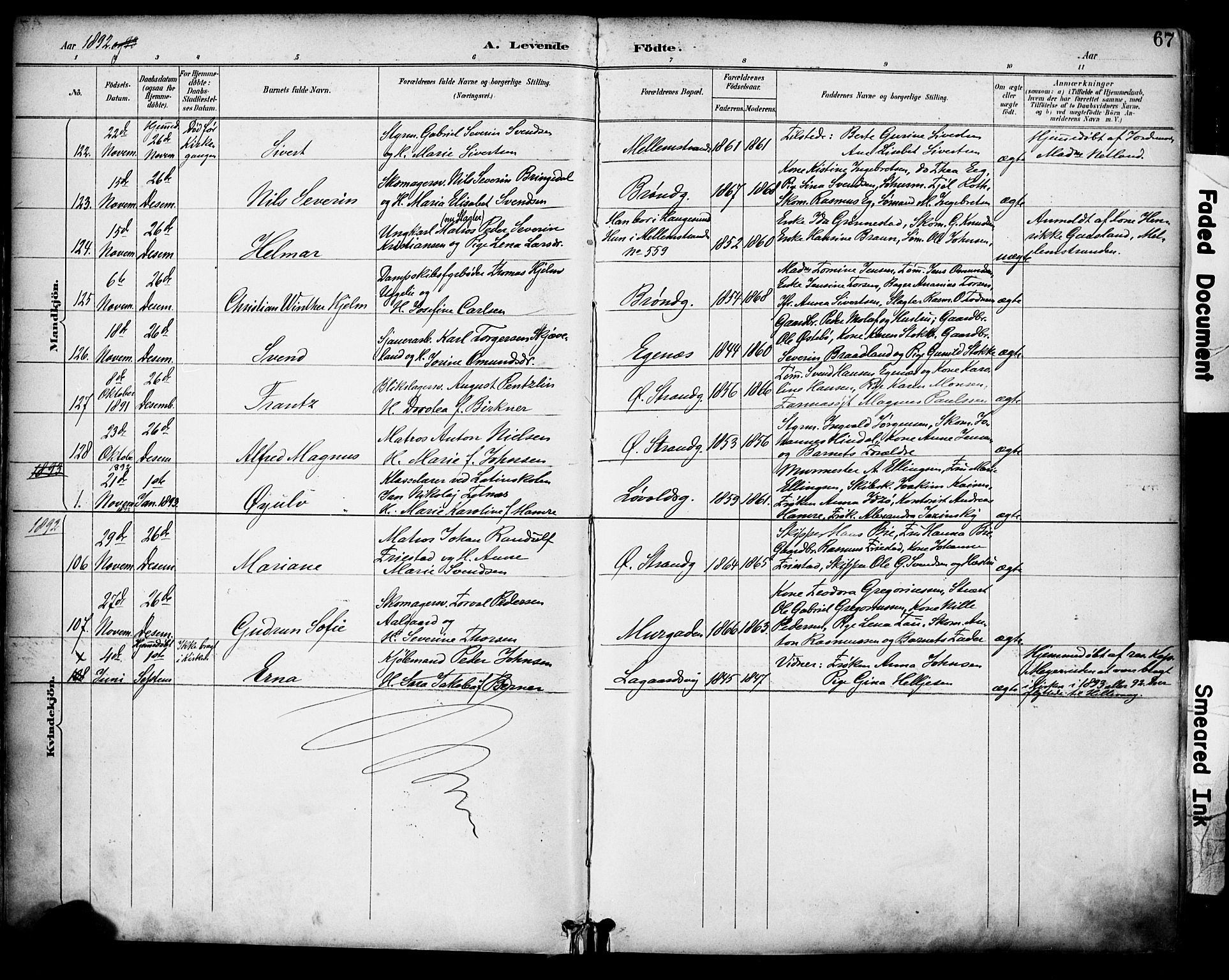 Domkirken sokneprestkontor, SAST/A-101812/001/30/30BA/L0030: Parish register (official) no. A 29, 1889-1902, p. 67