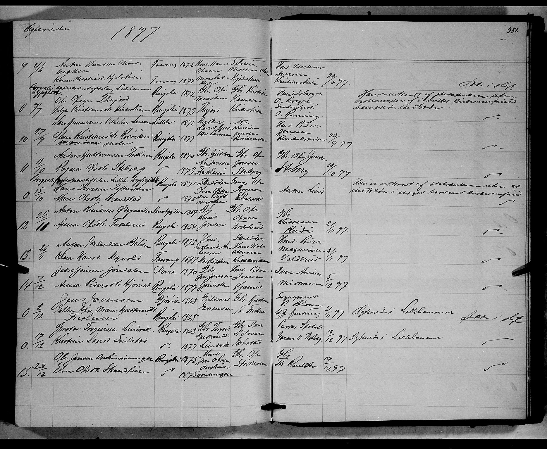 Ringebu prestekontor, SAH/PREST-082/H/Ha/Hab/L0006: Parish register (copy) no. 6, 1880-1898, p. 351
