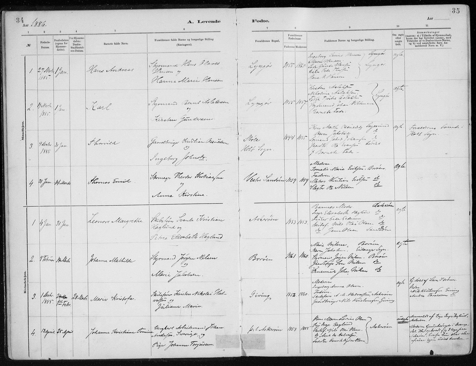 Dypvåg sokneprestkontor, SAK/1111-0007/F/Fa/Faa/L0008: Parish register (official) no. A 8, 1885-1906, p. 34-35