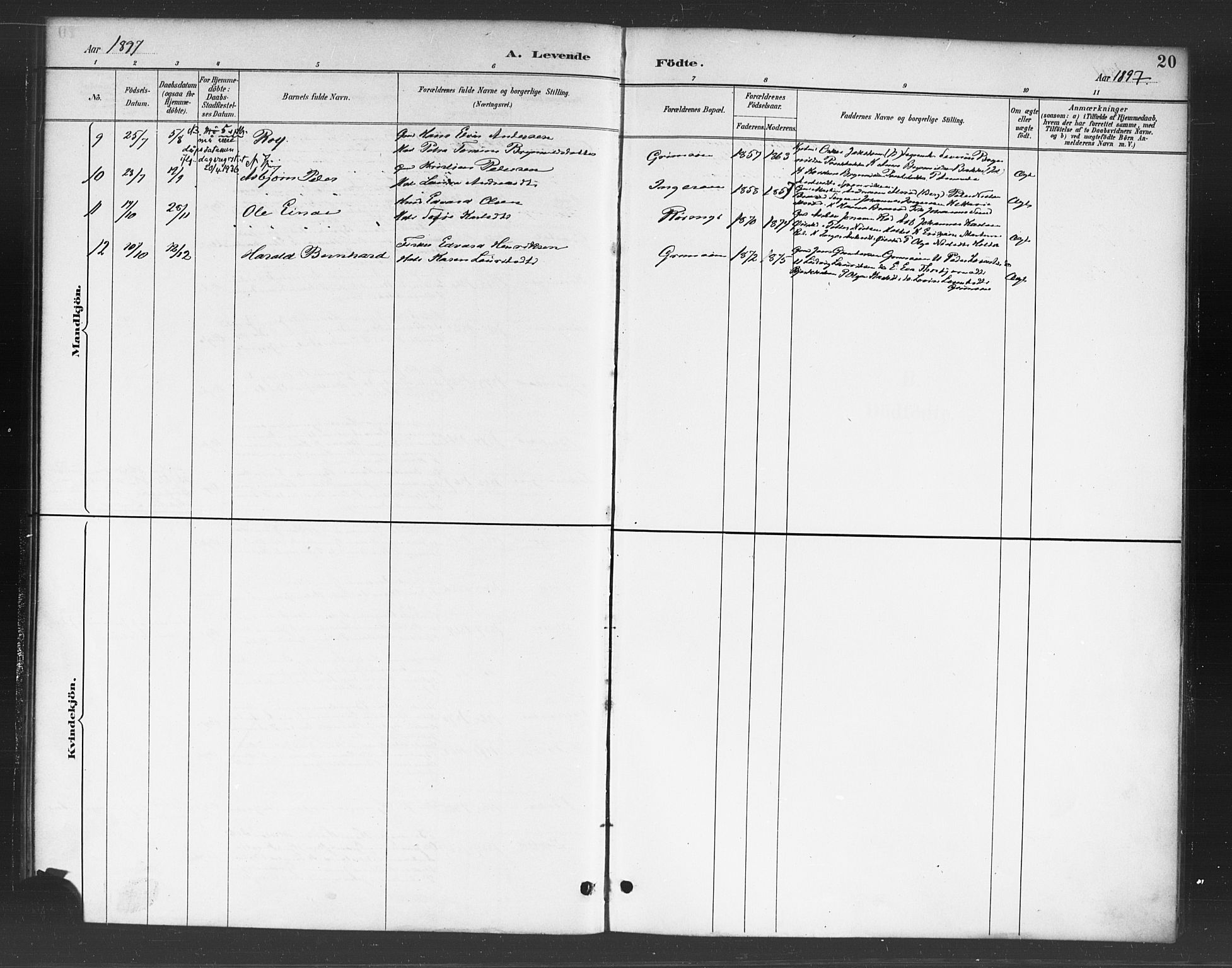 Skjeberg prestekontor Kirkebøker, AV/SAO-A-10923/F/Fc/L0001: Parish register (official) no. III 1, 1886-1897, p. 20