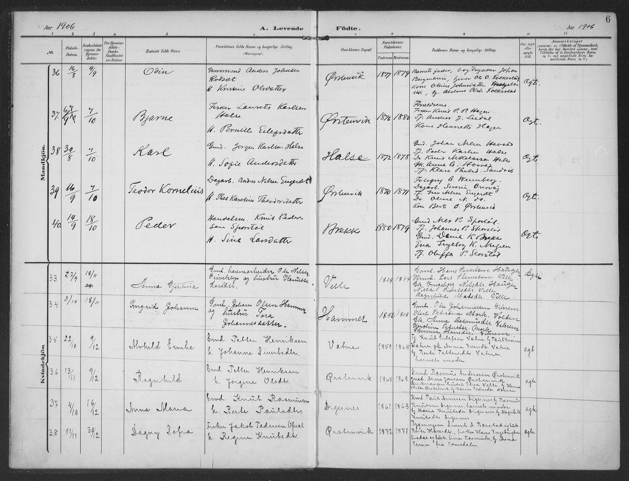 Ministerialprotokoller, klokkerbøker og fødselsregistre - Møre og Romsdal, SAT/A-1454/513/L0178: Parish register (official) no. 513A05, 1906-1919, p. 6