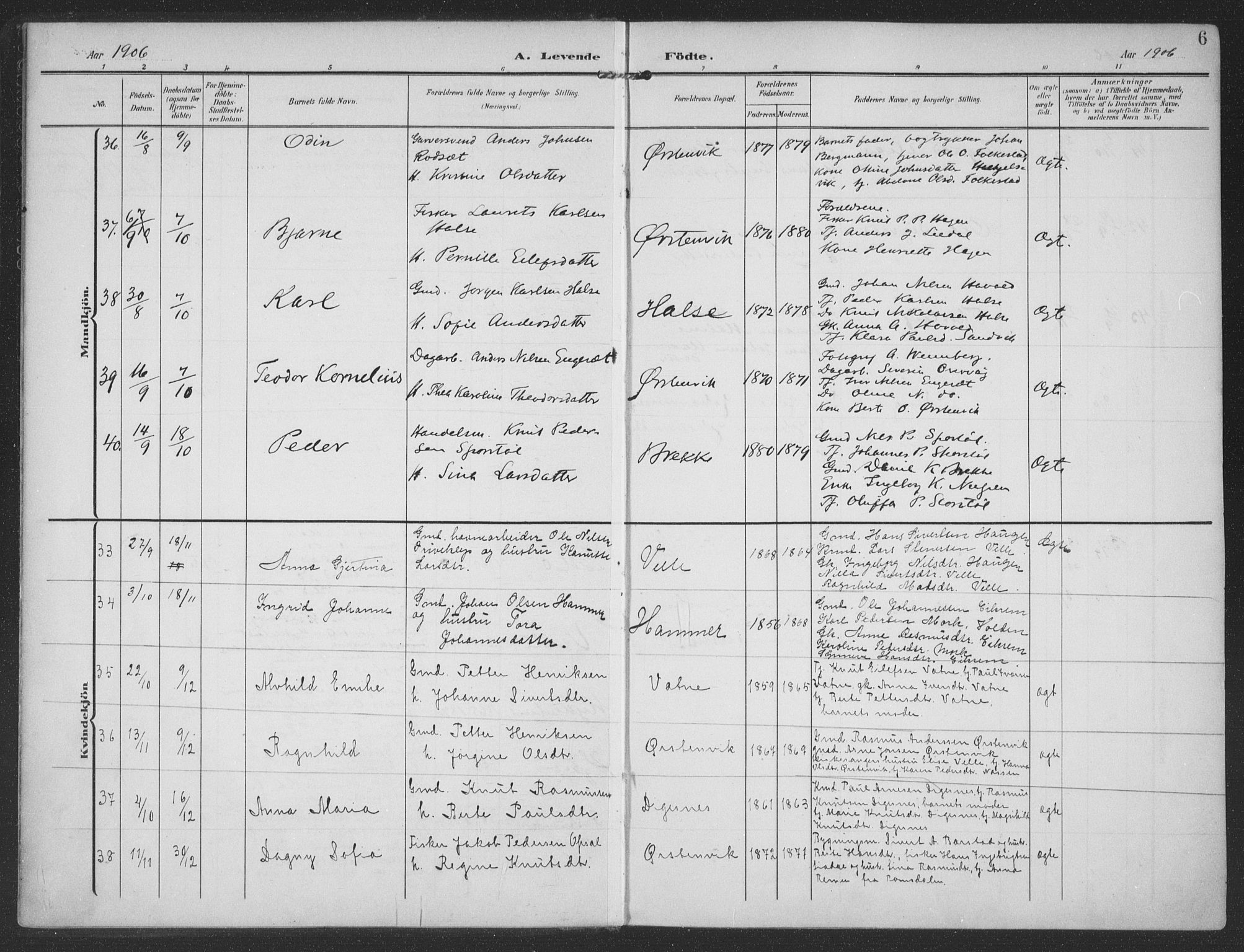 Ministerialprotokoller, klokkerbøker og fødselsregistre - Møre og Romsdal, AV/SAT-A-1454/513/L0178: Parish register (official) no. 513A05, 1906-1919, p. 6