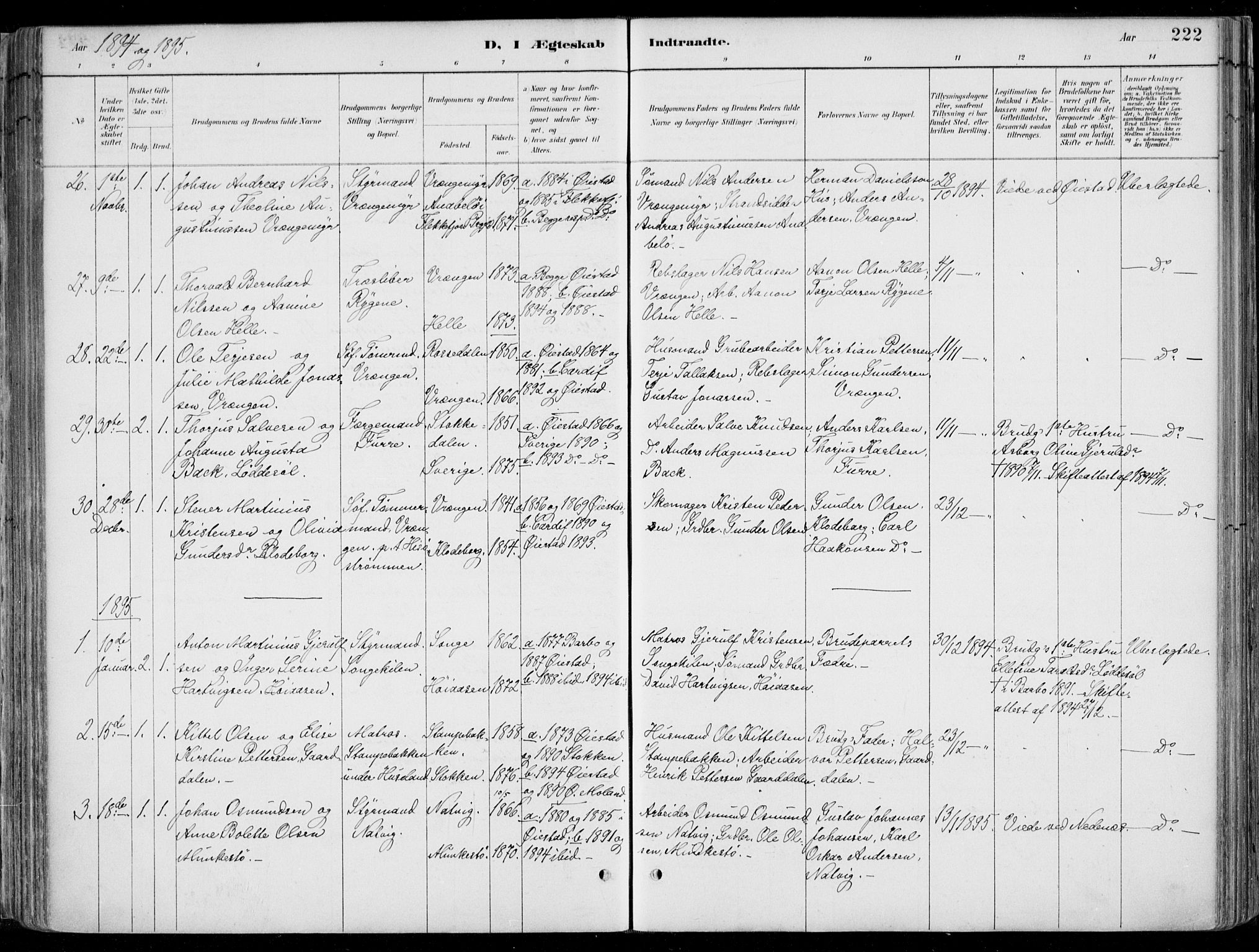 Øyestad sokneprestkontor, SAK/1111-0049/F/Fa/L0017: Parish register (official) no. A 17, 1887-1896, p. 222