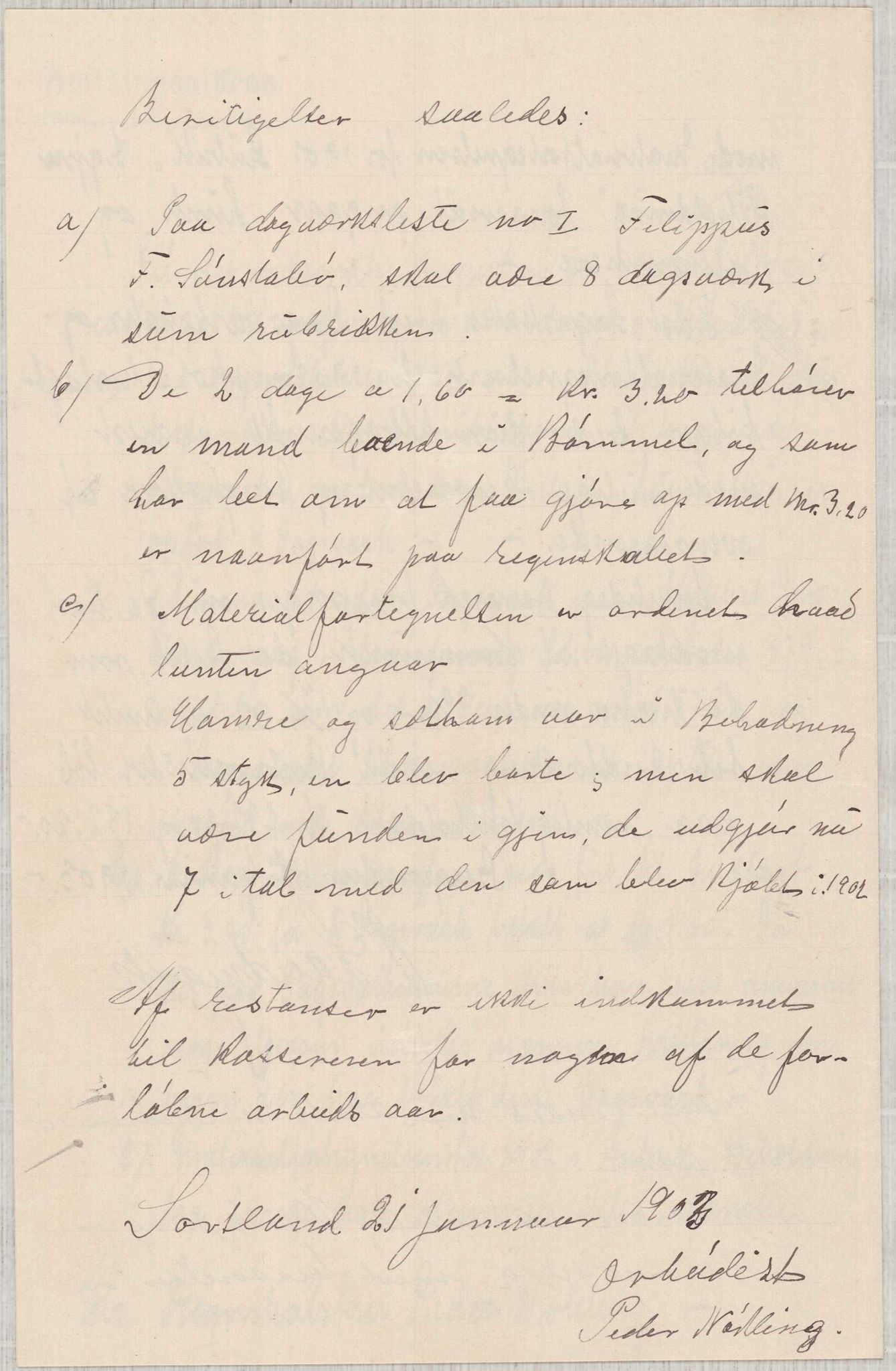 Finnaas kommune. Formannskapet, IKAH/1218a-021/E/Ea/L0002/0002: Rekneskap for veganlegg / Rekneskap for veganlegget Urangsvåg - Mælandsvåg, 1901-1903, p. 60