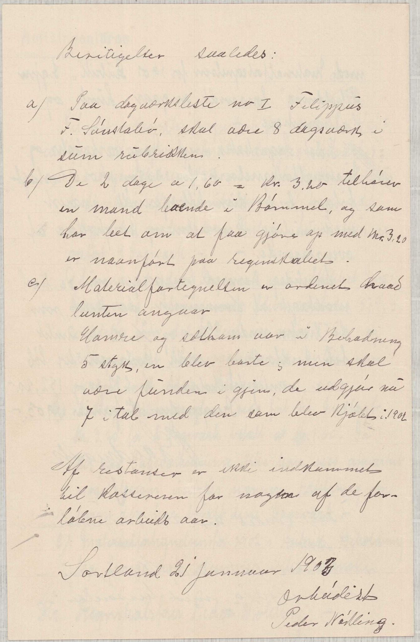 Finnaas kommune. Formannskapet, IKAH/1218a-021/E/Ea/L0002/0002: Rekneskap for veganlegg / Rekneskap for veganlegget Urangsvåg - Mælandsvåg, 1901-1903, p. 60