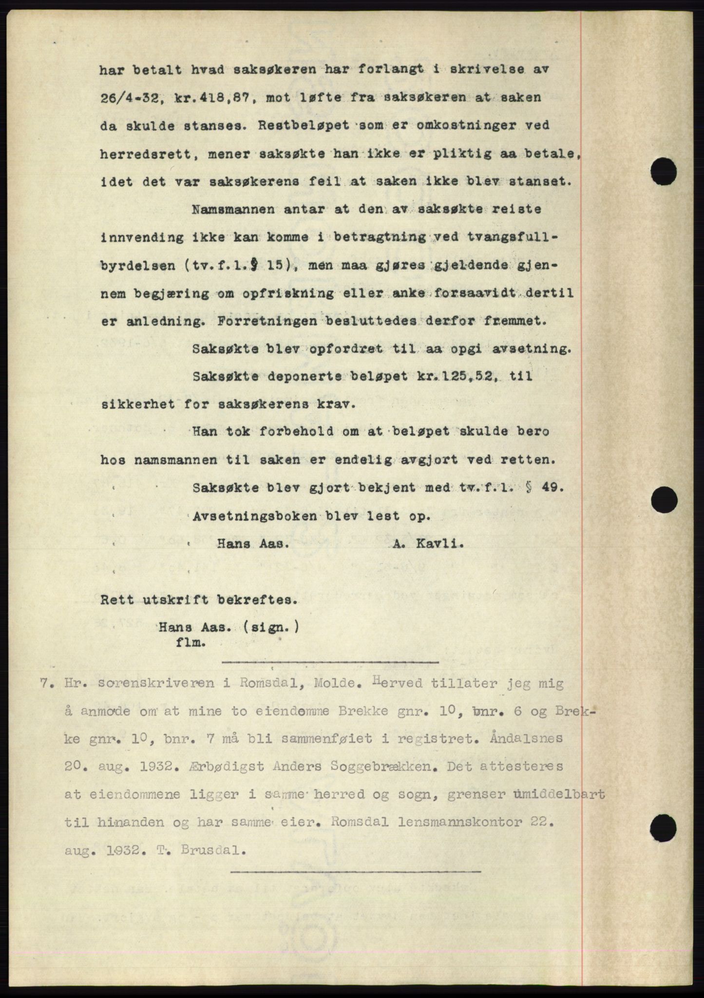 Romsdal sorenskriveri, AV/SAT-A-4149/1/2/2C/L0062: Mortgage book no. 56, 1932-1933, Deed date: 15.09.1932