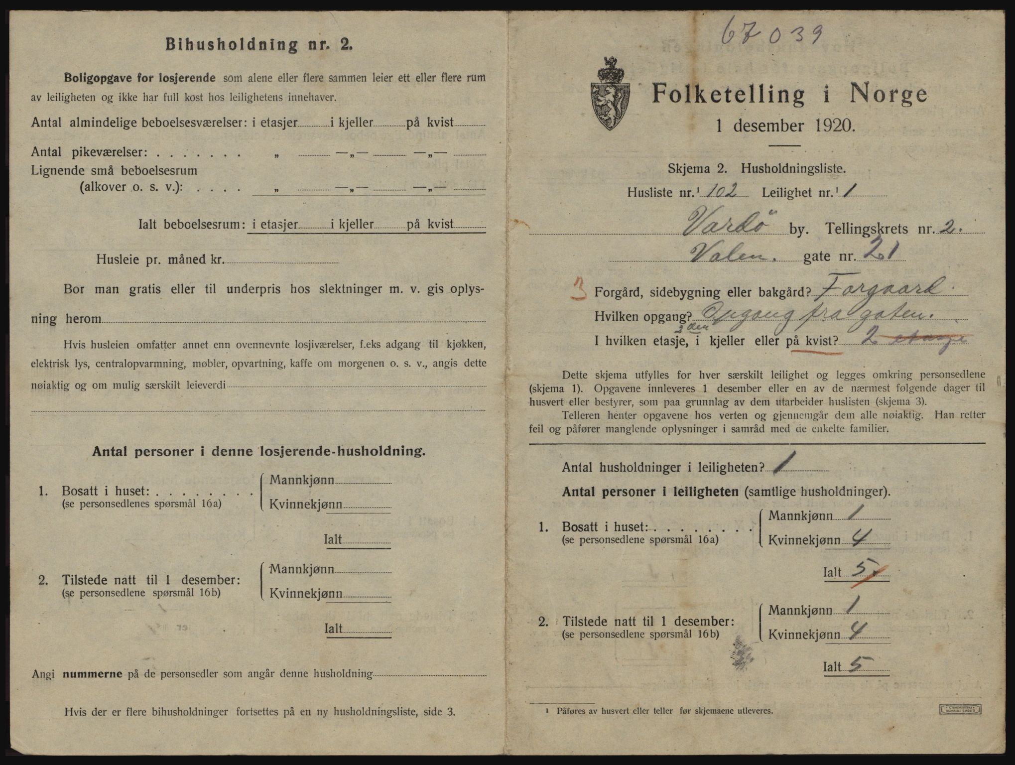 SATØ, 1920 census for Vardø, 1920, p. 2125