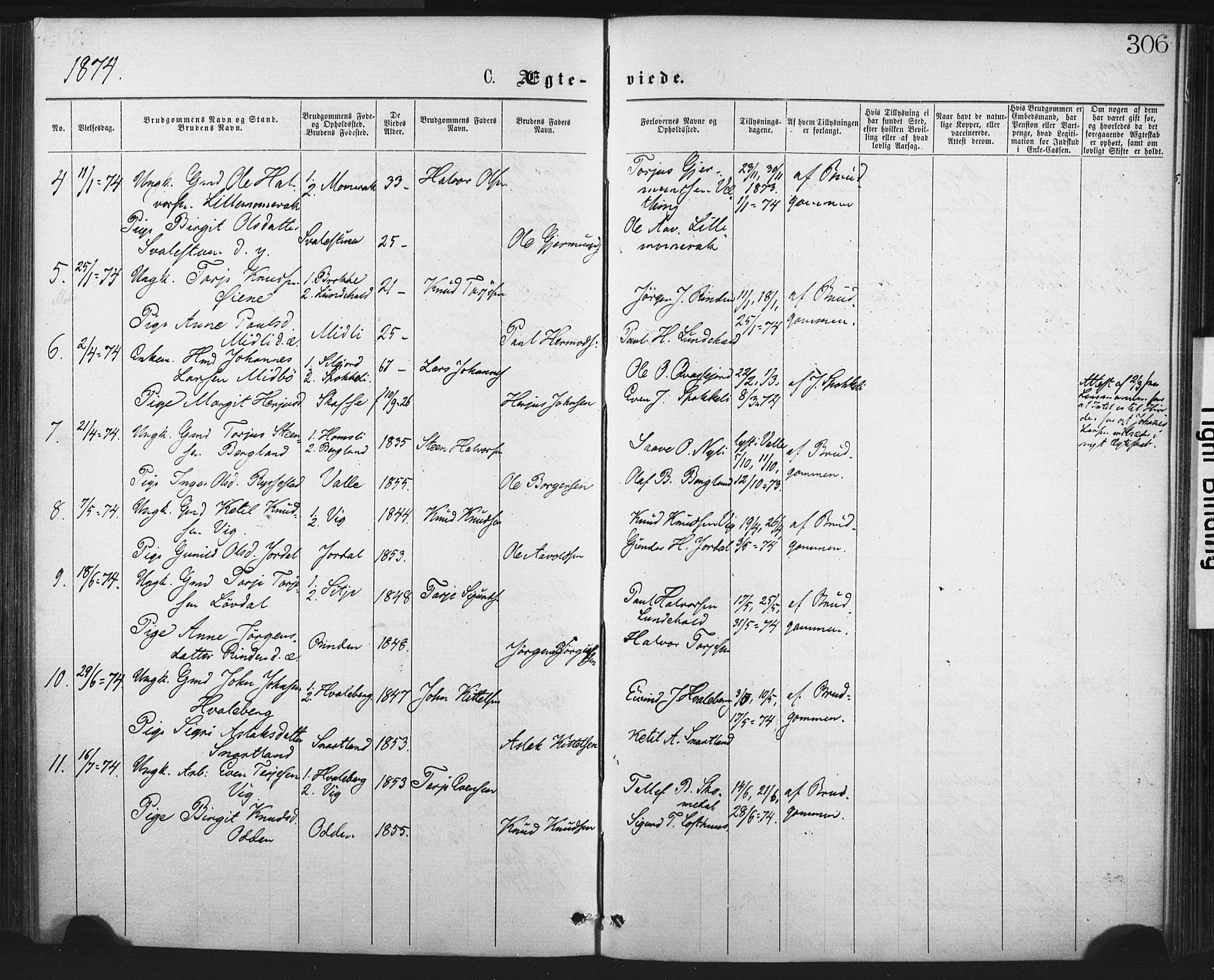 Fyresdal kirkebøker, SAKO/A-263/F/Fa/L0006: Parish register (official) no. I 6, 1872-1886, p. 306