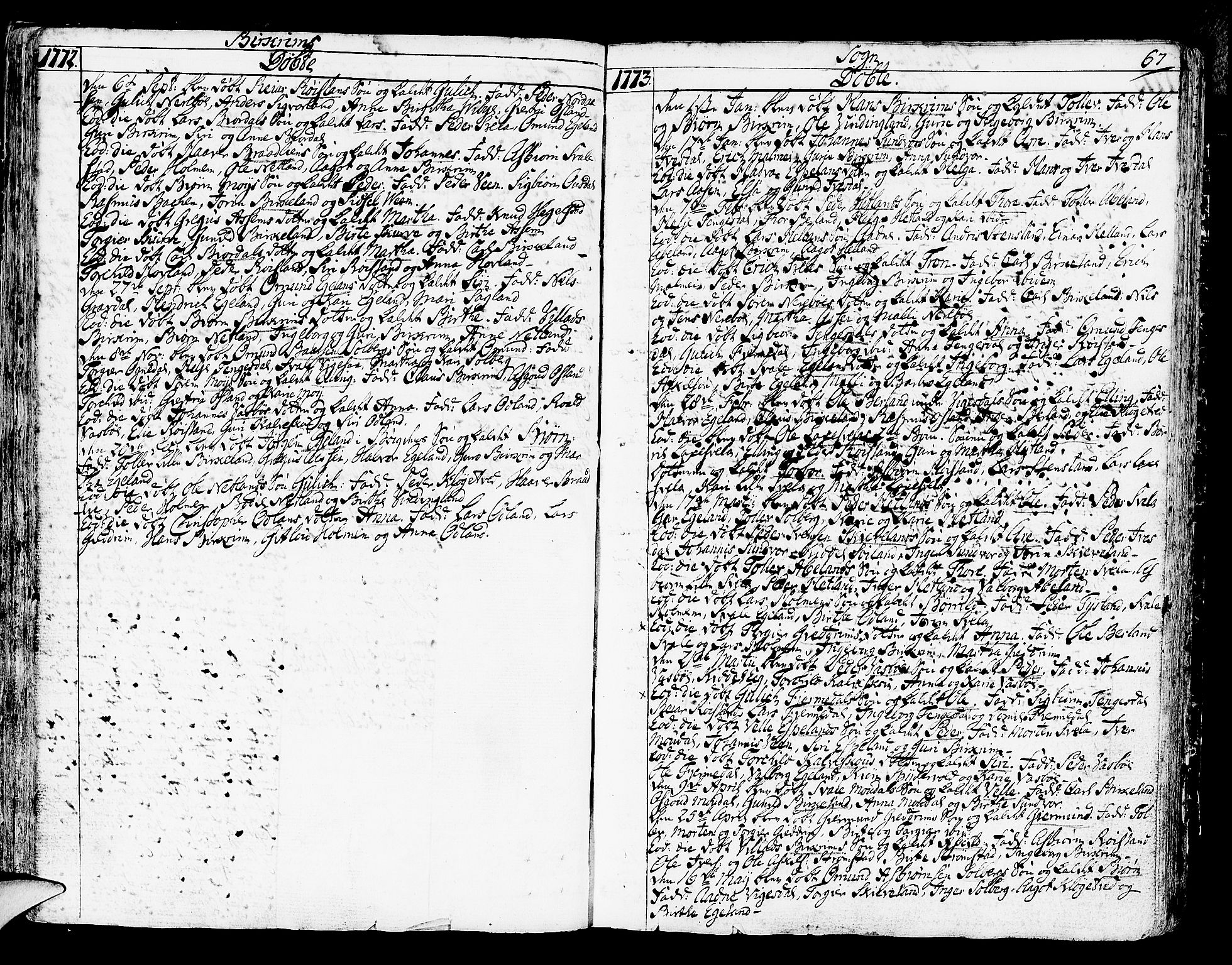 Helleland sokneprestkontor, SAST/A-101810: Parish register (official) no. A 2 /2, 1762-1791, p. 67