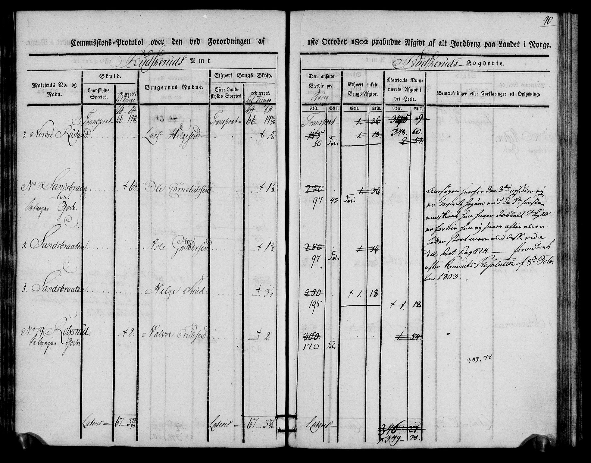 Rentekammeret inntil 1814, Realistisk ordnet avdeling, AV/RA-EA-4070/N/Ne/Nea/L0060: Buskerud fogderi. Kommisjonsprotokoll for Sigdal prestegjeld, 1803, p. 40