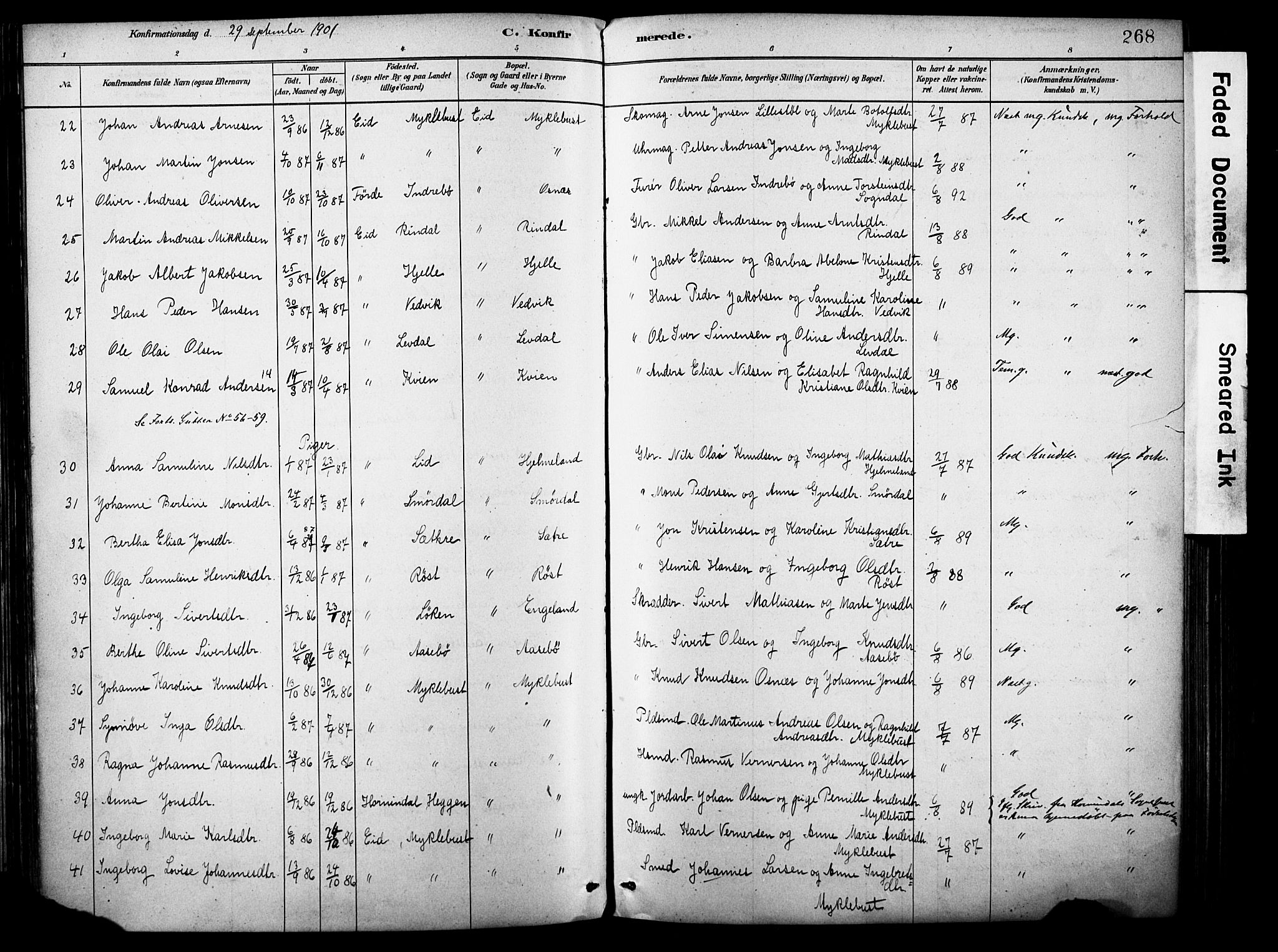 Eid sokneprestembete, SAB/A-82301/H/Haa/Haab/L0001: Parish register (official) no. B 1, 1879-1906, p. 268