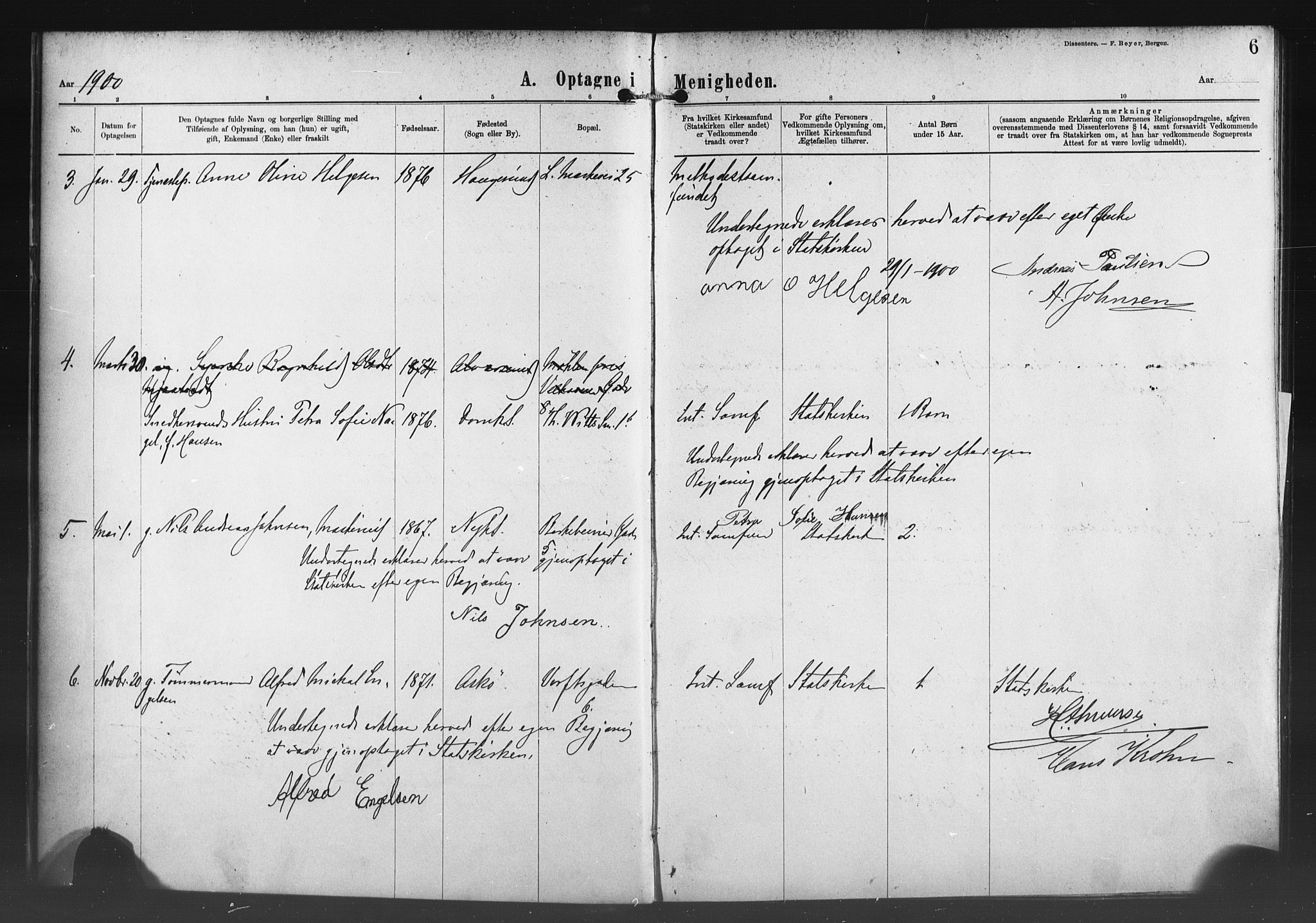 Nykirken Sokneprestembete, AV/SAB-A-77101/H/Haa/L0054: Parish register (official) no. H 3, 1897-1943, p. 6