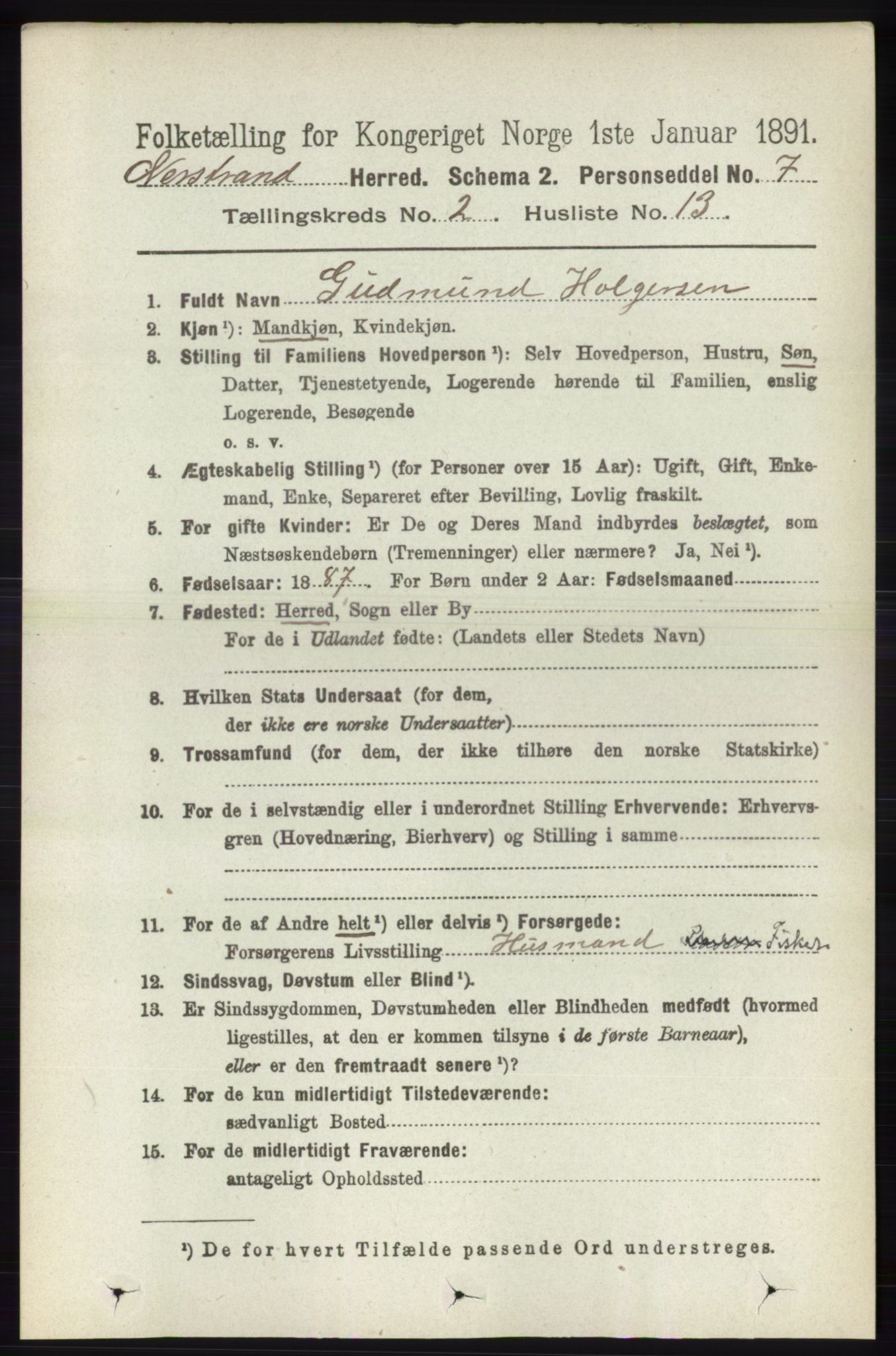 RA, 1891 census for 1139 Nedstrand, 1891, p. 314