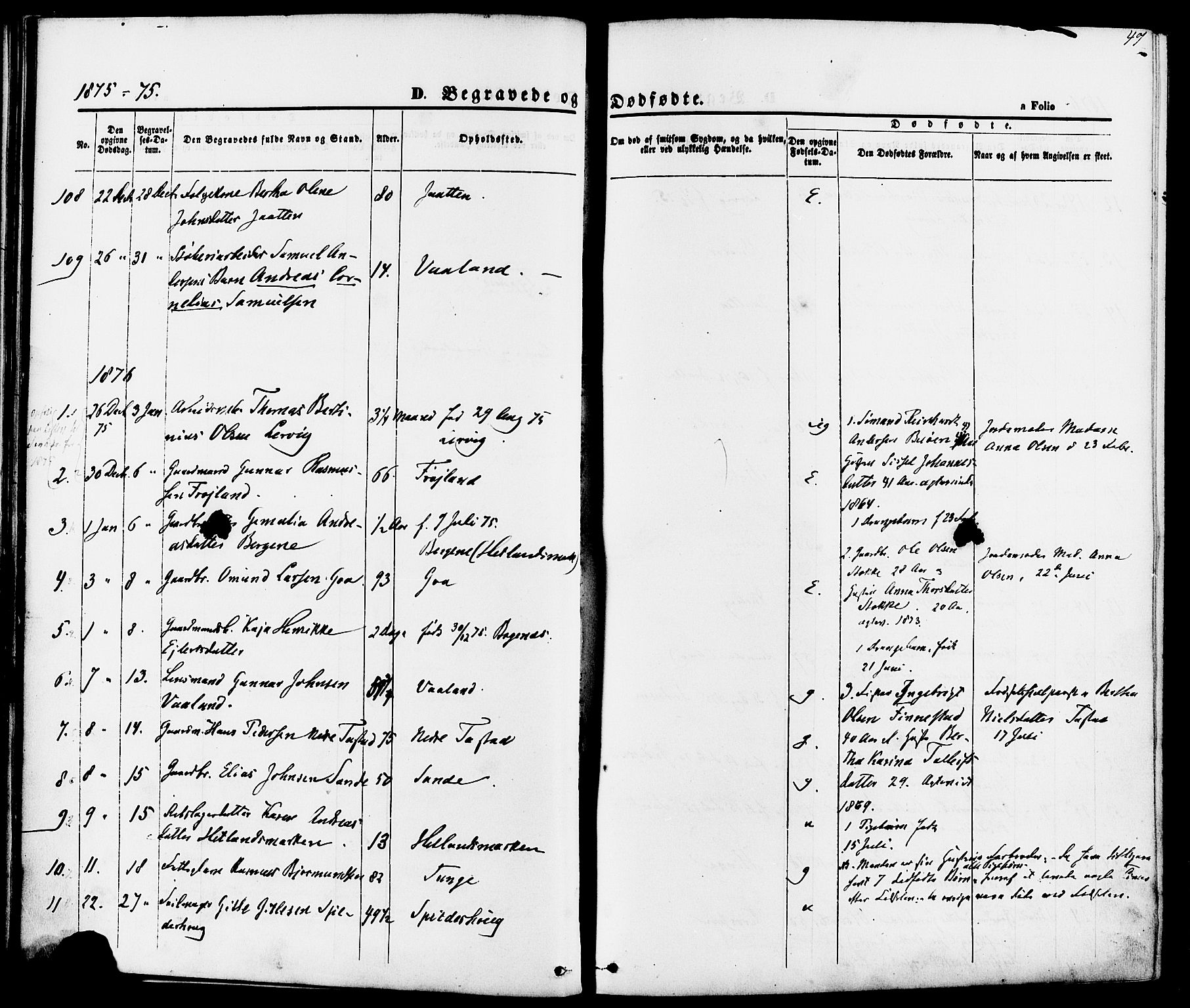 Hetland sokneprestkontor, SAST/A-101826/30/30BA/L0006: Parish register (official) no. A 6, 1869-1884, p. 47