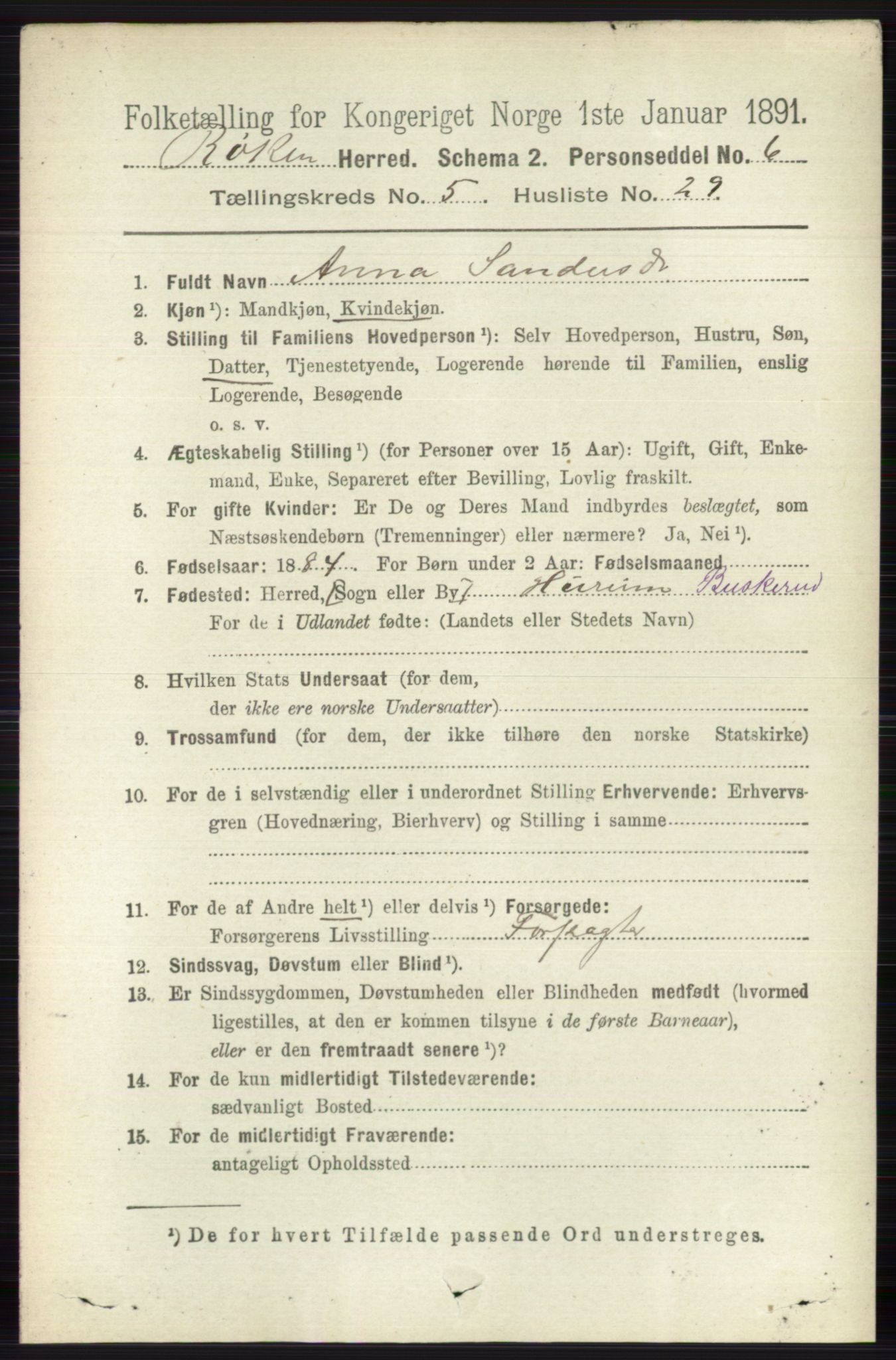 RA, 1891 census for 0627 Røyken, 1891, p. 3040