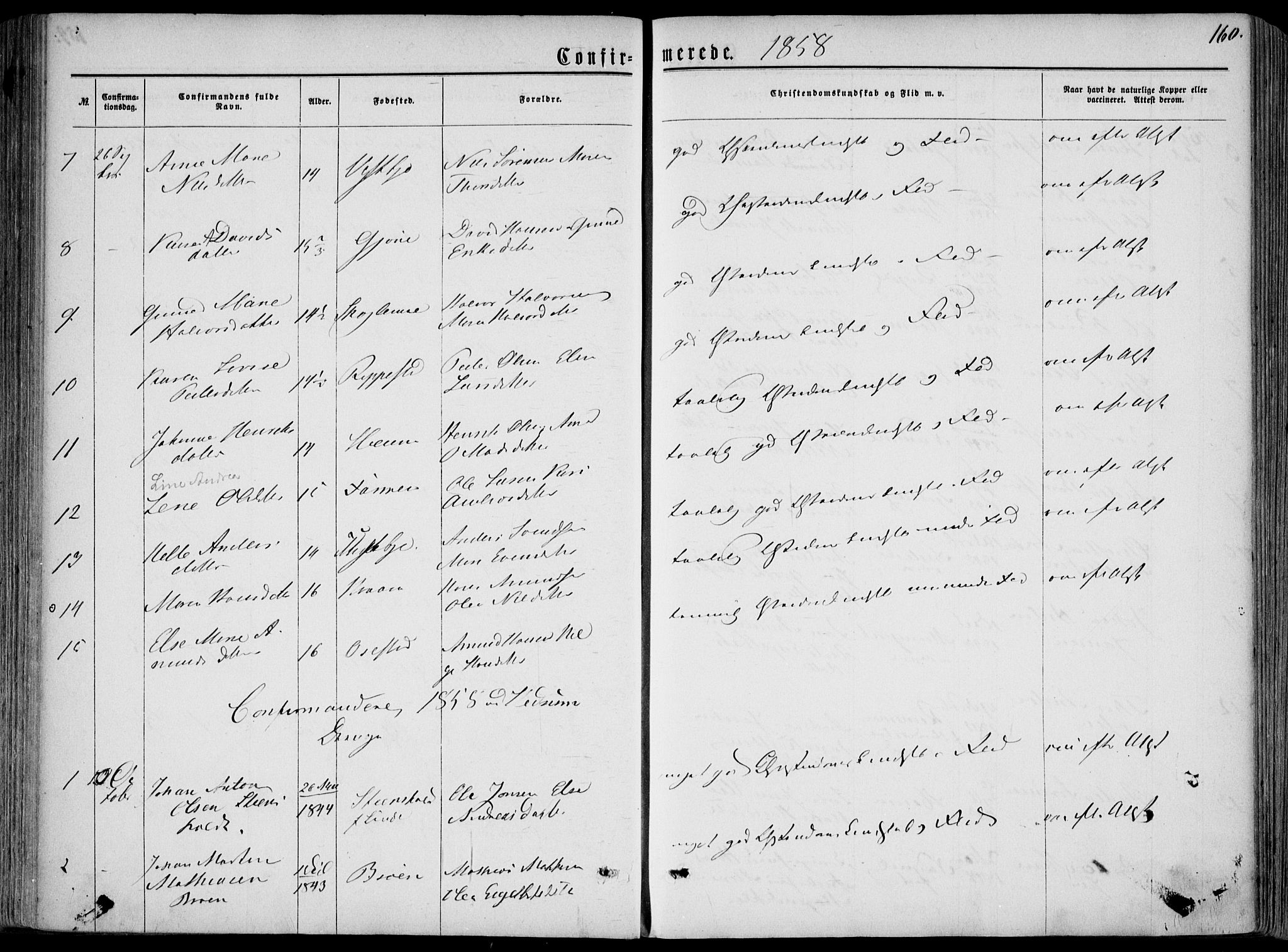 Hedrum kirkebøker, AV/SAKO-A-344/F/Fa/L0007: Parish register (official) no. I 7, 1857-1868, p. 160