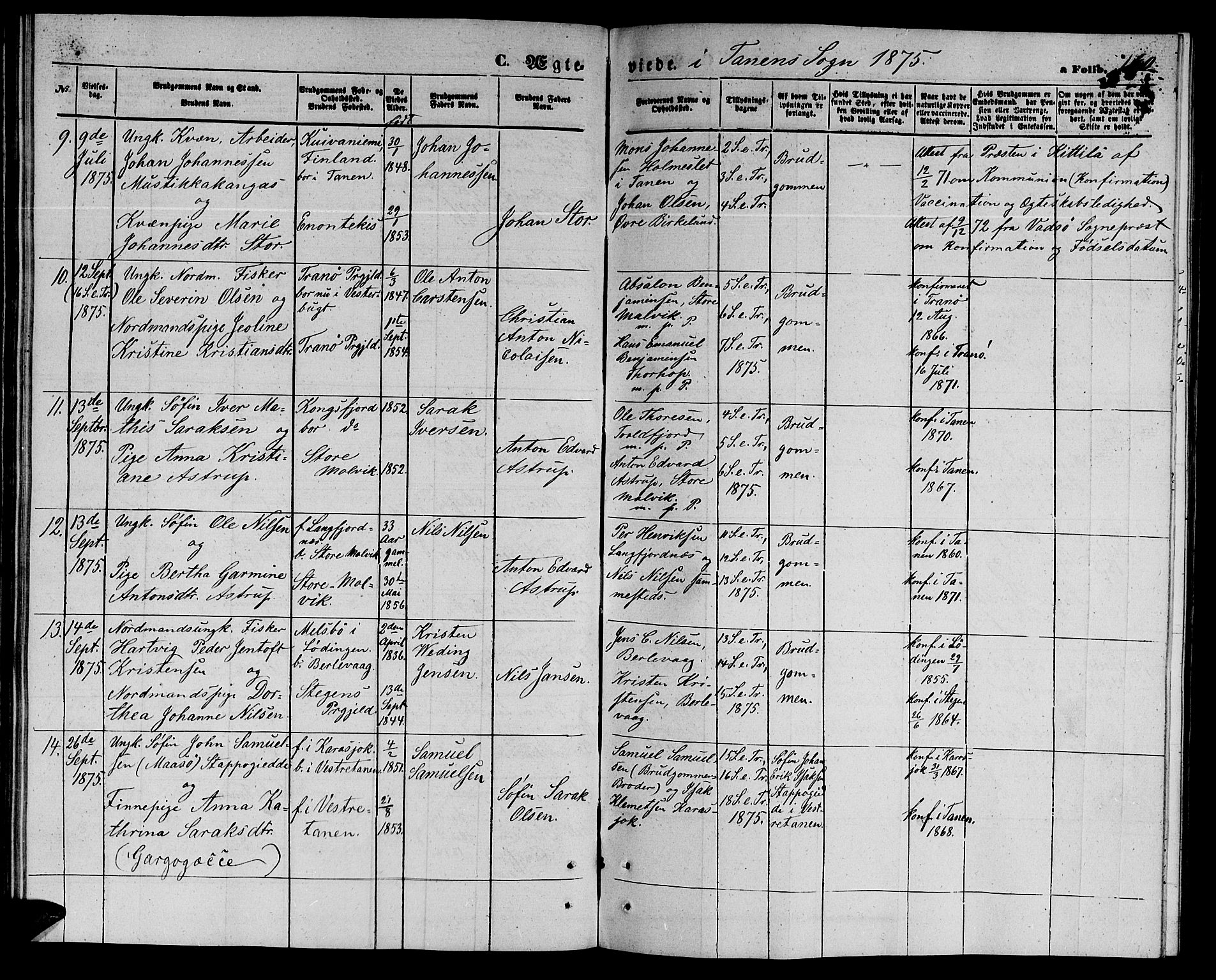 Tana sokneprestkontor, AV/SATØ-S-1334/H/Hb/L0002klokker: Parish register (copy) no. 2 /1, 1866-1877, p. 160