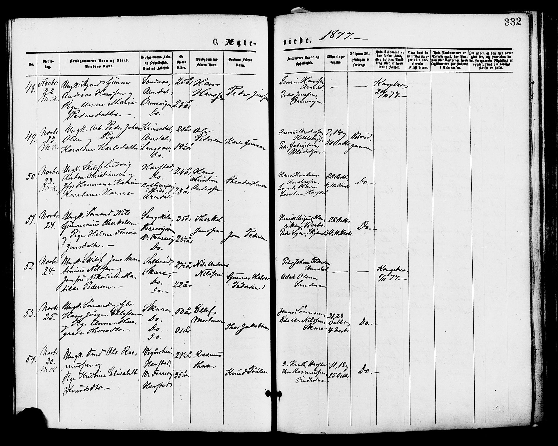 Barbu sokneprestkontor, AV/SAK-1111-0003/F/Fa/L0001: Parish register (official) no. A 1 /2, 1877-1877, p. 332