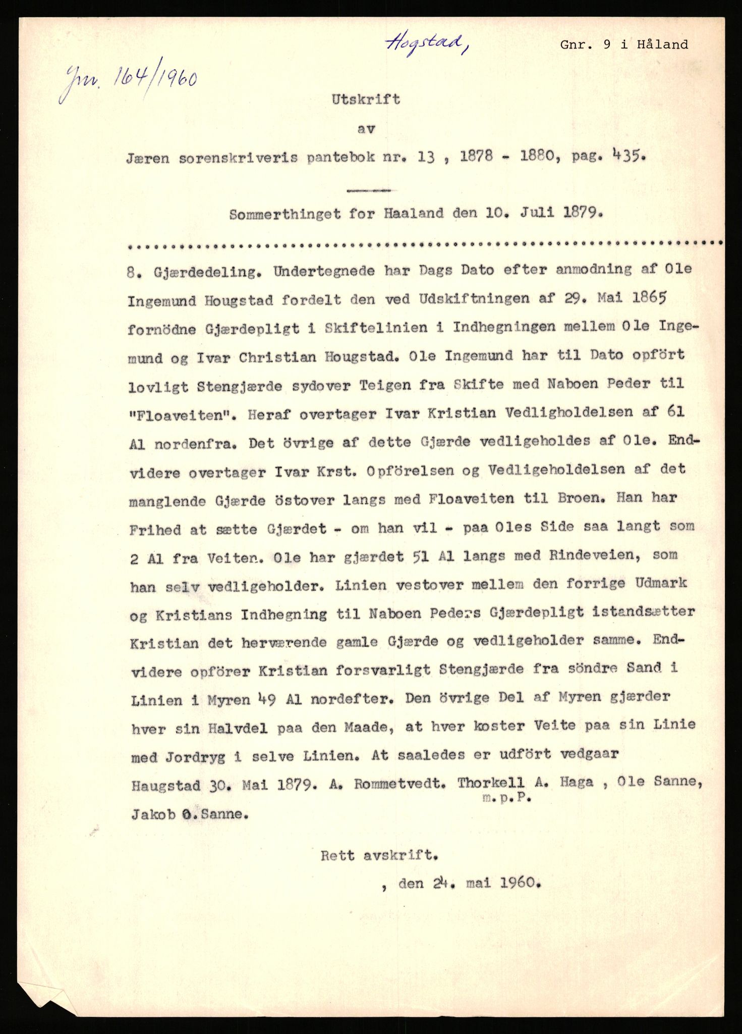 Statsarkivet i Stavanger, AV/SAST-A-101971/03/Y/Yj/L0038: Avskrifter sortert etter gårdsnavn: Hodne - Holte, 1750-1930, p. 327