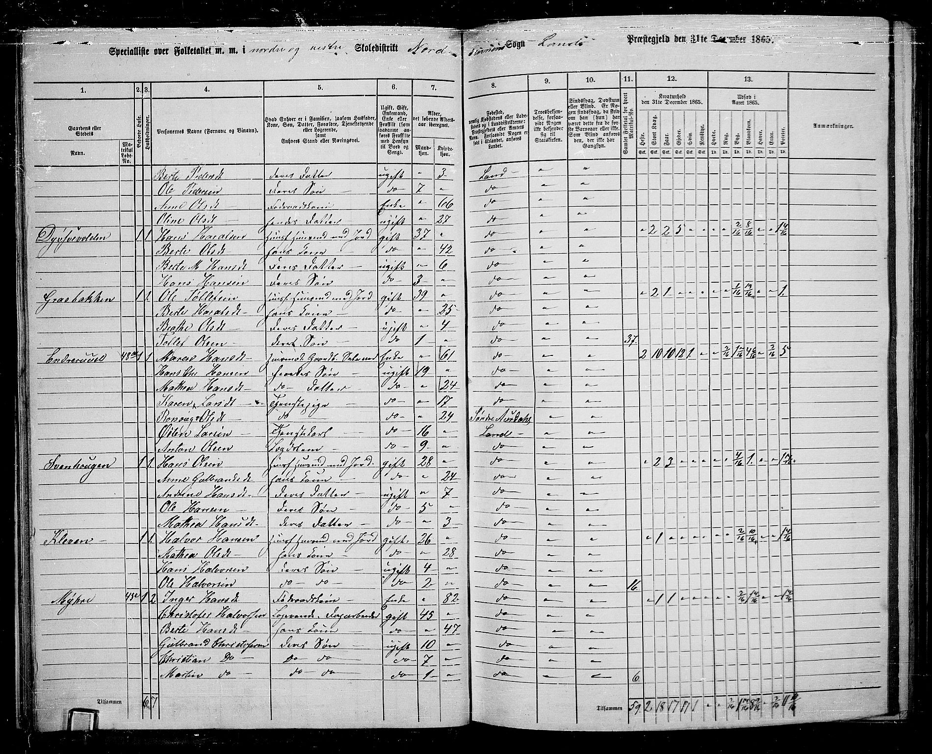 RA, 1865 census for Land, 1865, p. 39