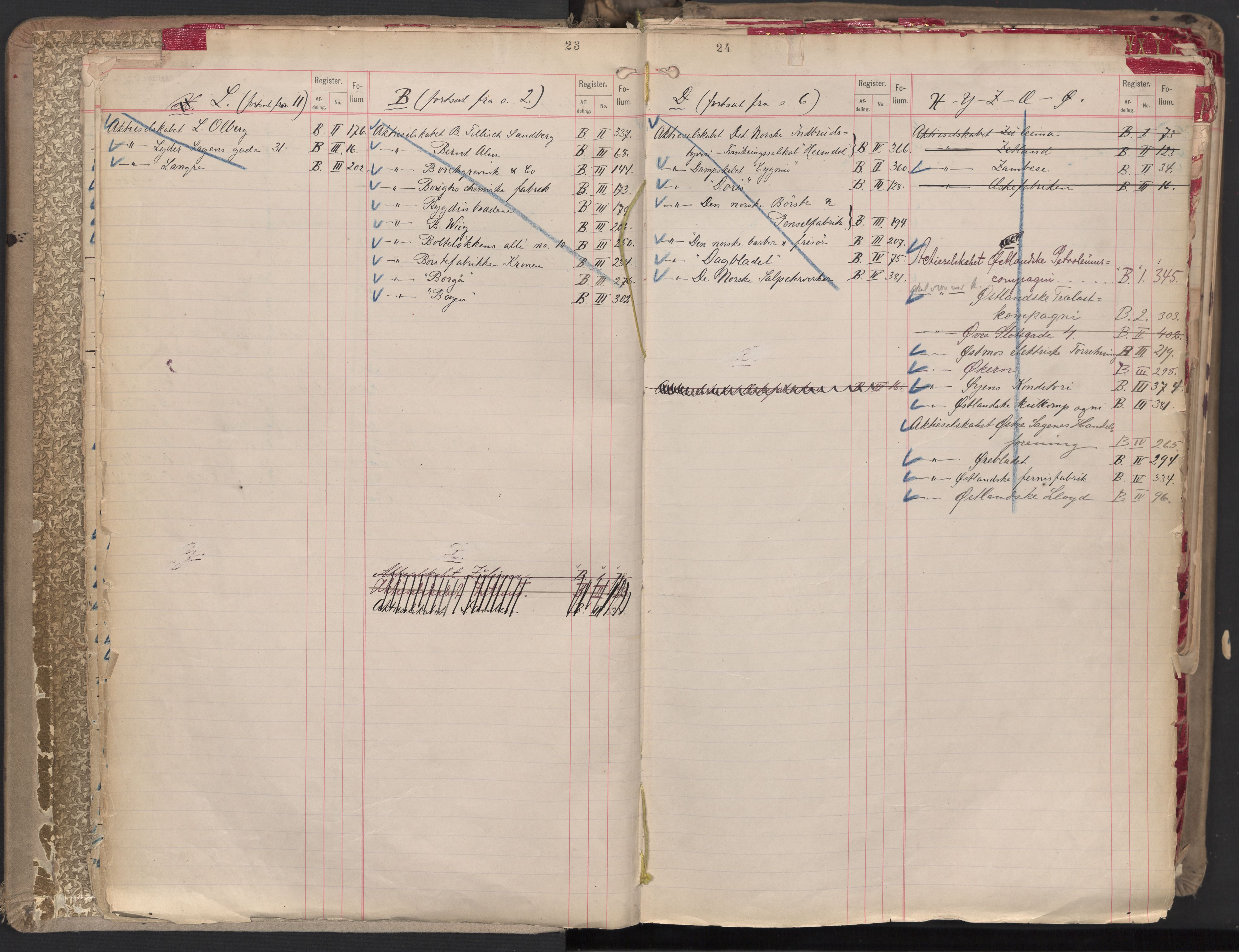 Oslo byfogd avd. II, AV/SAO-A-10942/G/Ga/Gaa/L0001: Firmaregister: A 1-15, B 1-4, C 1, 1890, p. 23-24