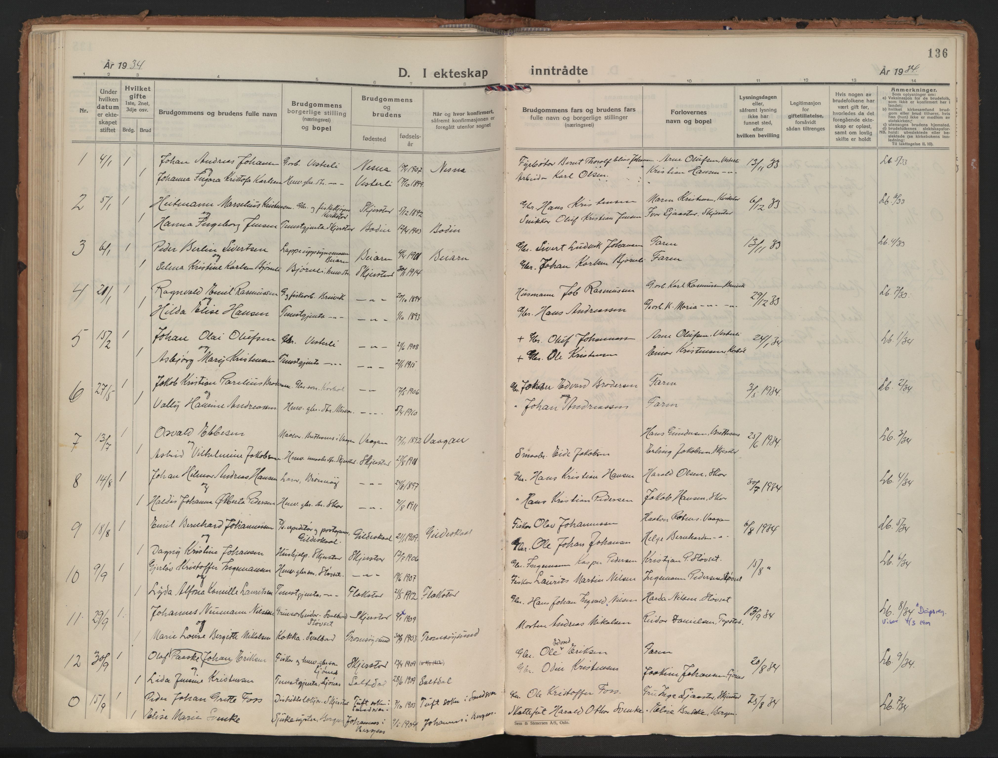 Ministerialprotokoller, klokkerbøker og fødselsregistre - Nordland, AV/SAT-A-1459/852/L0749: Parish register (official) no. 852A19, 1933-1951, p. 136