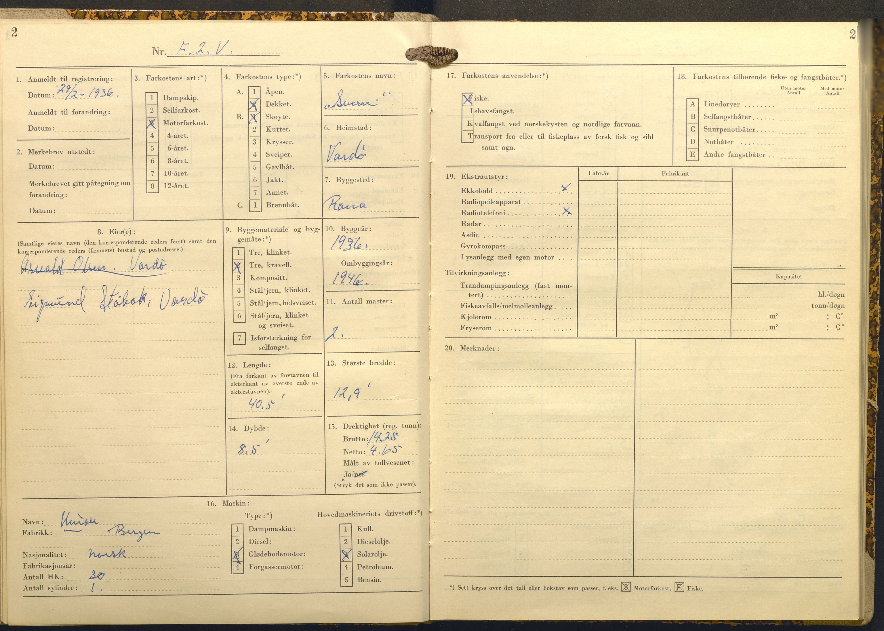 Fiskeridirektoratet - 1 Adm. ledelse - 13 Båtkontoret, AV/SAB-A-2003/I/Ia/Ia.a/L0067: 135.0122/4 Merkeprotokoll - Vardø, 1957-1966