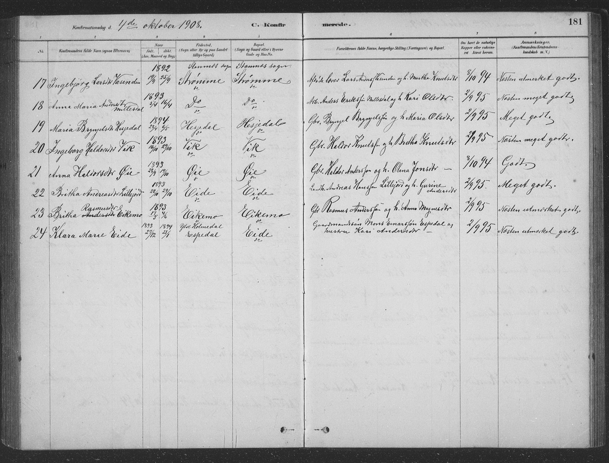 Vaksdal Sokneprestembete, SAB/A-78901/H/Hab: Parish register (copy) no. D 1, 1878-1939, p. 181