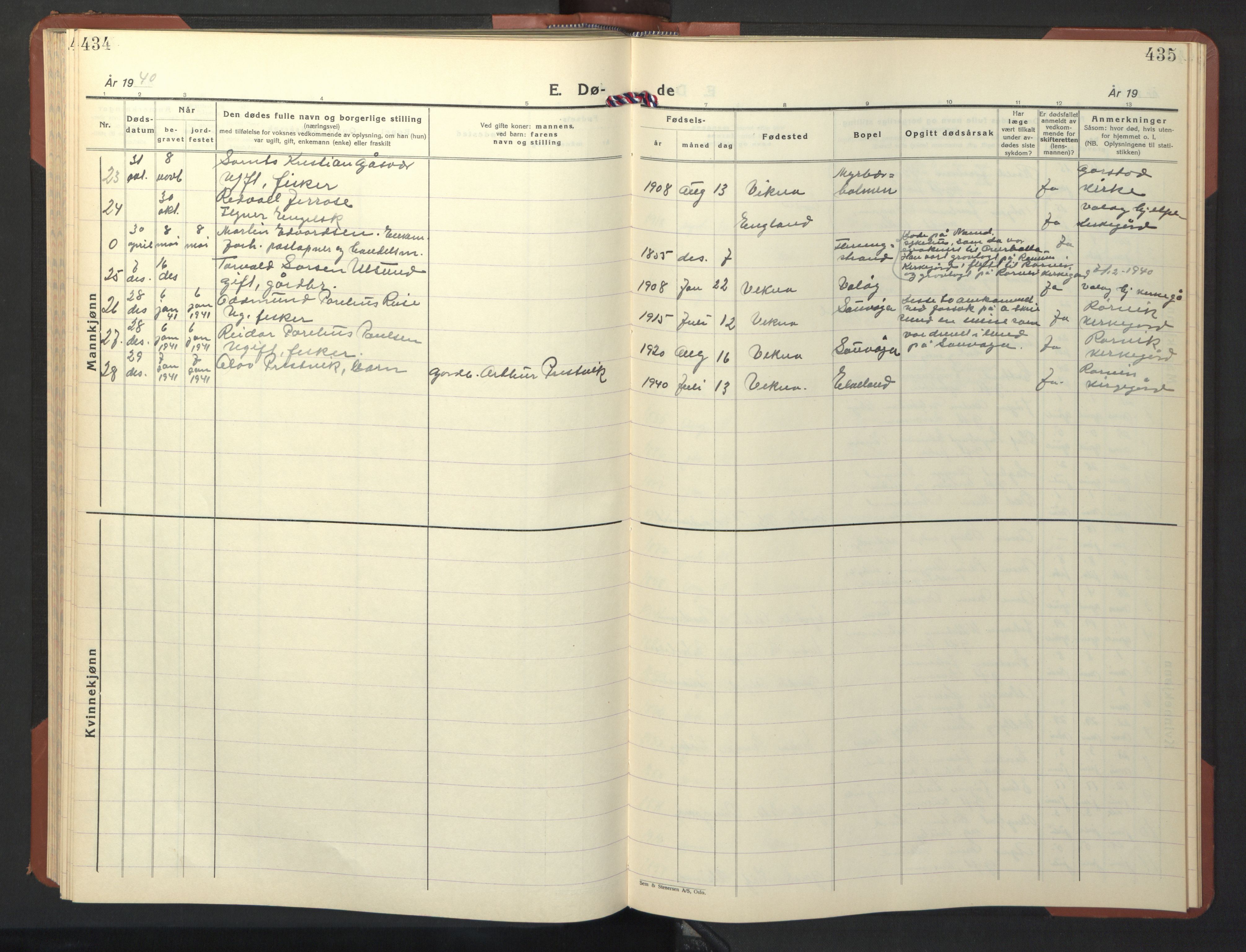 Ministerialprotokoller, klokkerbøker og fødselsregistre - Nord-Trøndelag, AV/SAT-A-1458/786/L0689: Parish register (copy) no. 786C01, 1940-1948, p. 434-435