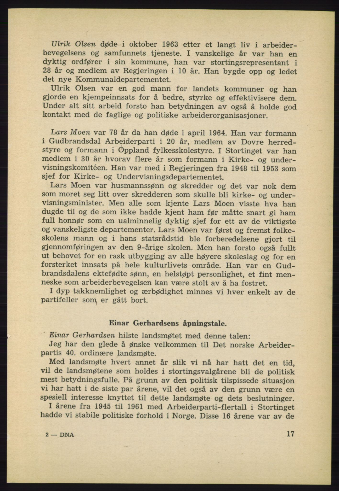 Det norske Arbeiderparti - publikasjoner, AAB/-/-/-: Protokoll over forhandlingene på det 40. ordinære landsmøte 27.-29. mai 1965 i Oslo, 1965, p. 17