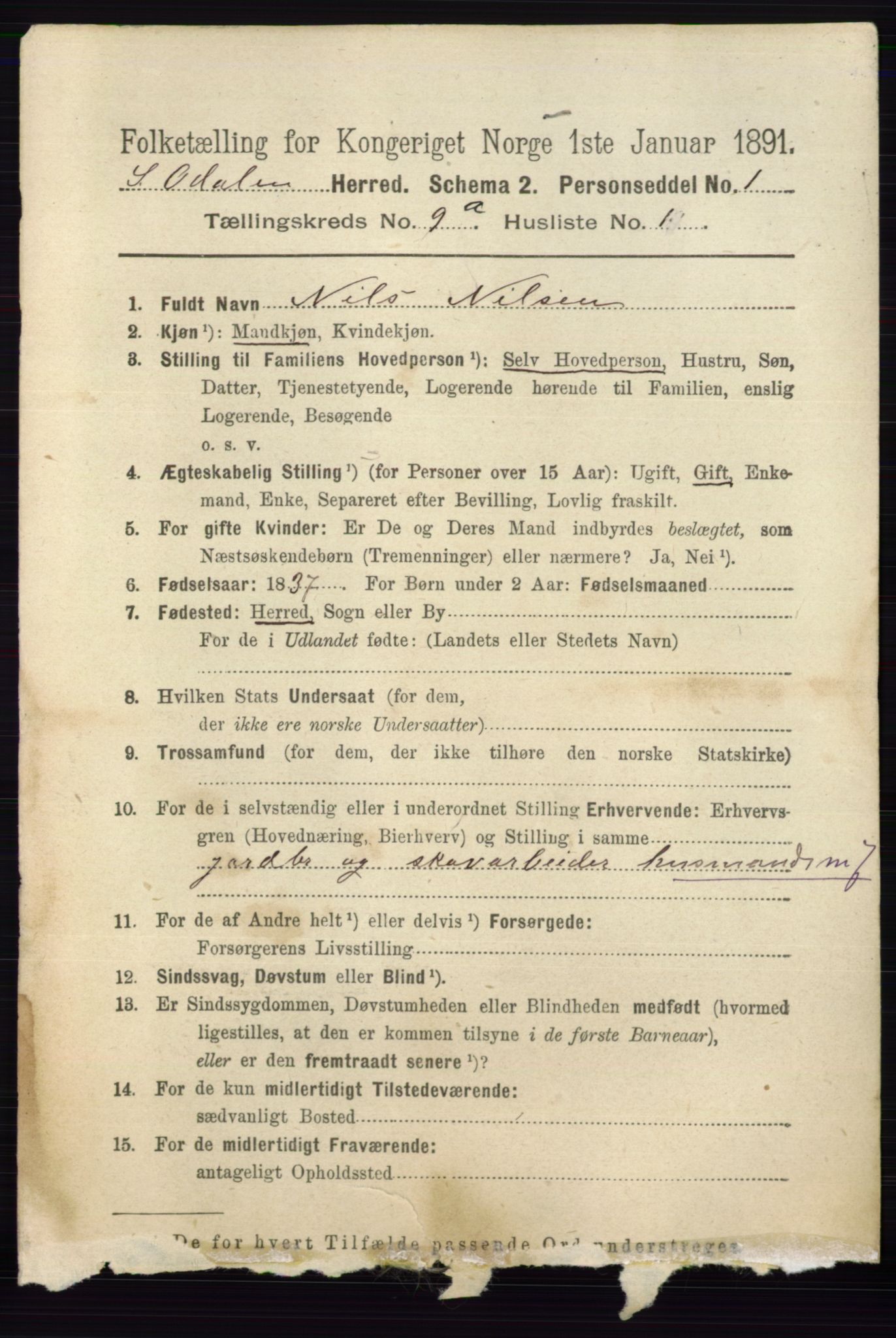 RA, 1891 census for 0419 Sør-Odal, 1891, p. 4071