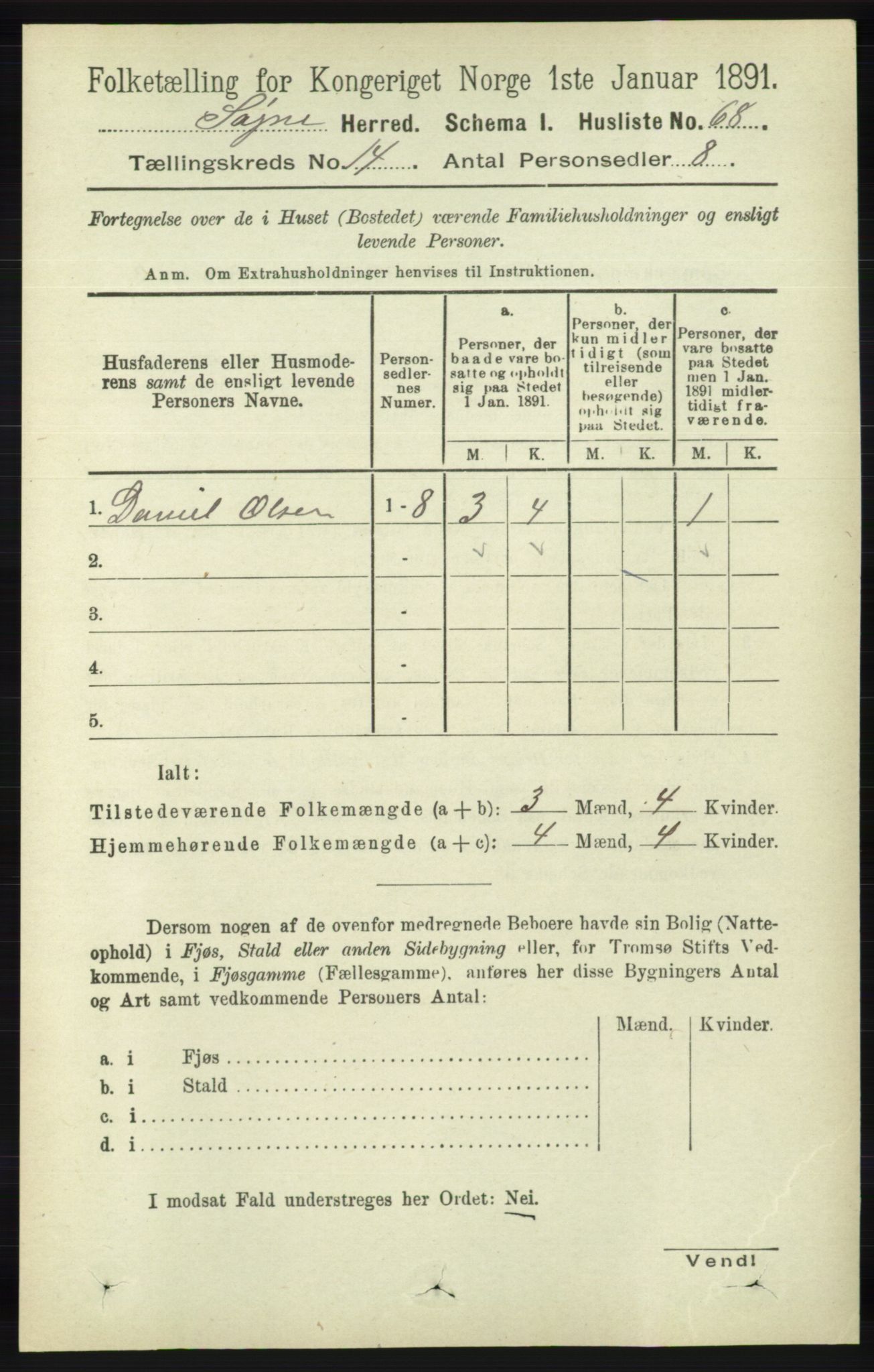 RA, 1891 census for 1018 Søgne, 1891, p. 3394