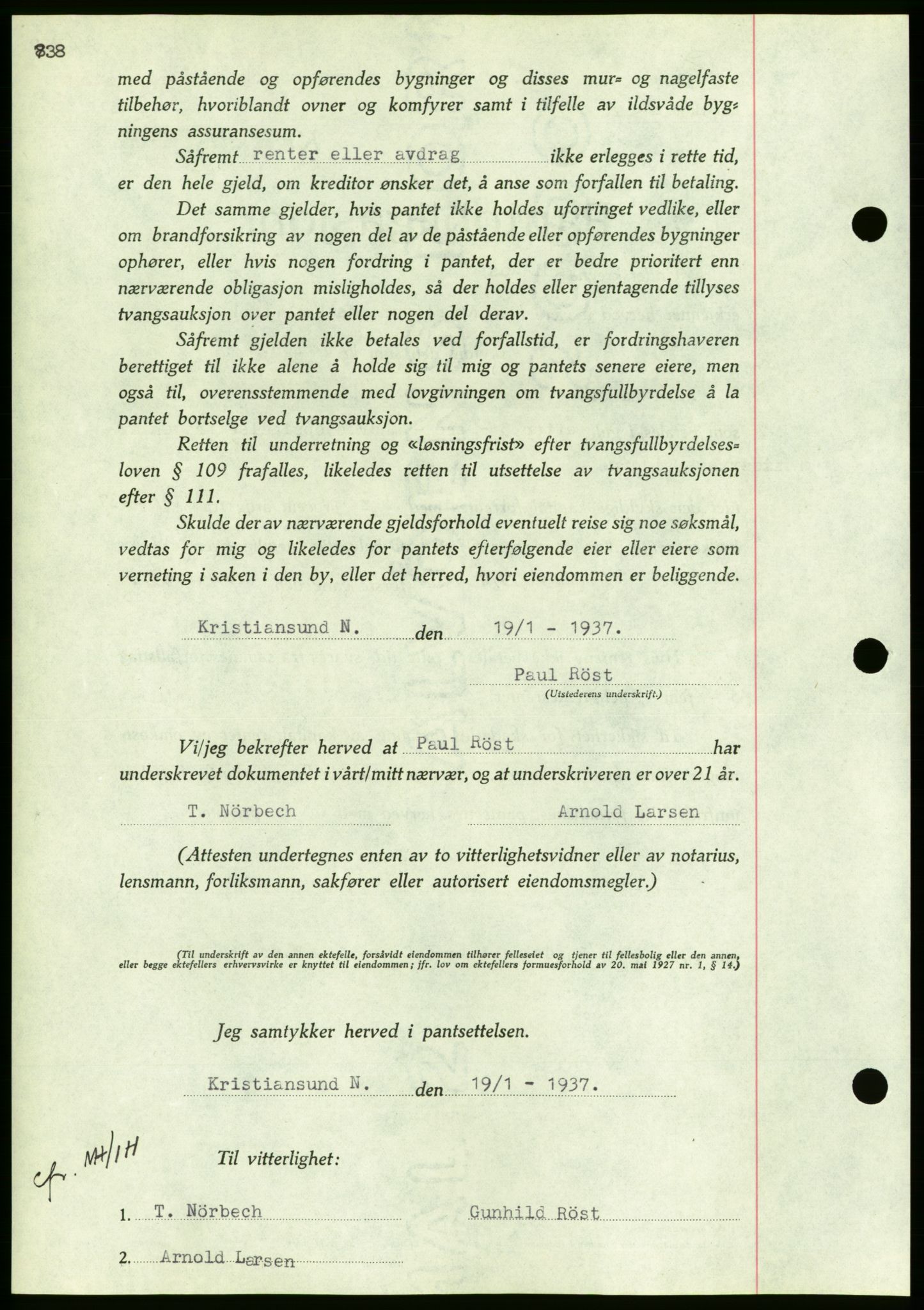 Nordmøre sorenskriveri, AV/SAT-A-4132/1/2/2Ca/L0090: Mortgage book no. B80, 1936-1937, Diary no: : 185/1937