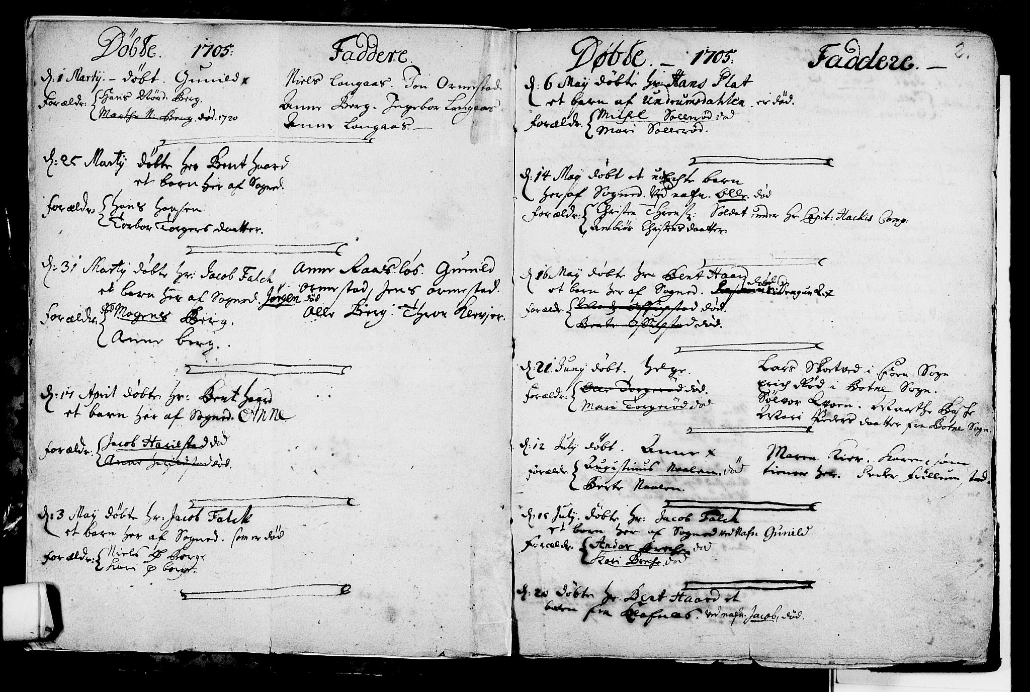 Våle kirkebøker, SAKO/A-334/F/Fa/L0002: Parish register (official) no. I 2, 1705-1732, p. 2