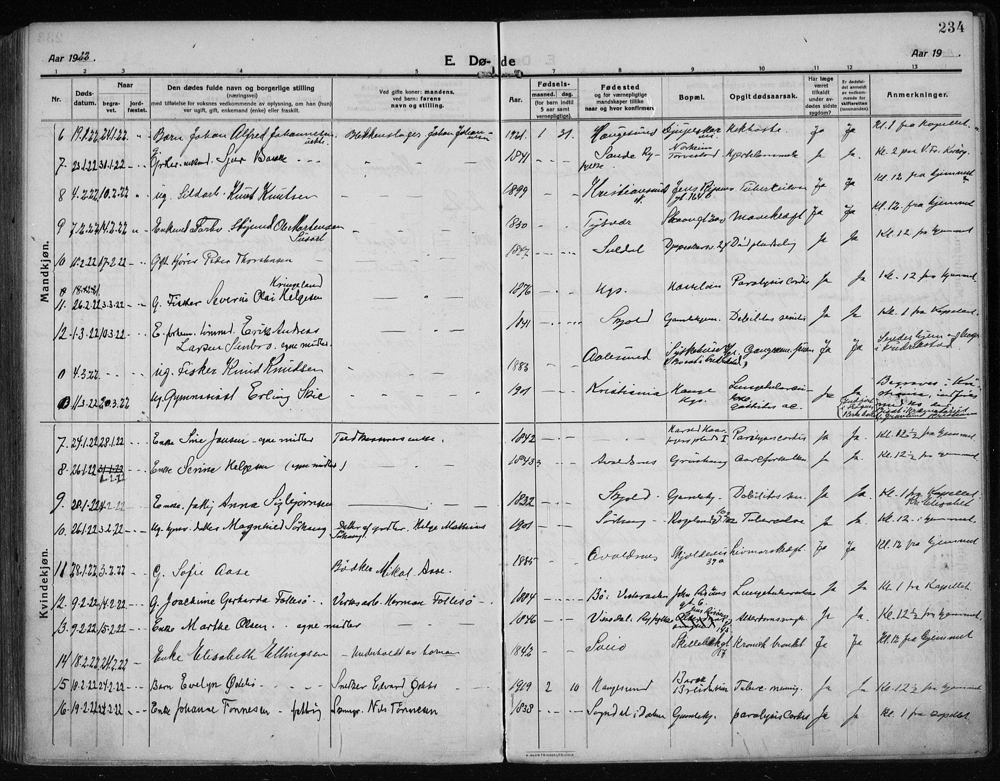 Haugesund sokneprestkontor, AV/SAST-A -101863/H/Ha/Haa/L0009: Parish register (official) no. A 9, 1914-1929, p. 234