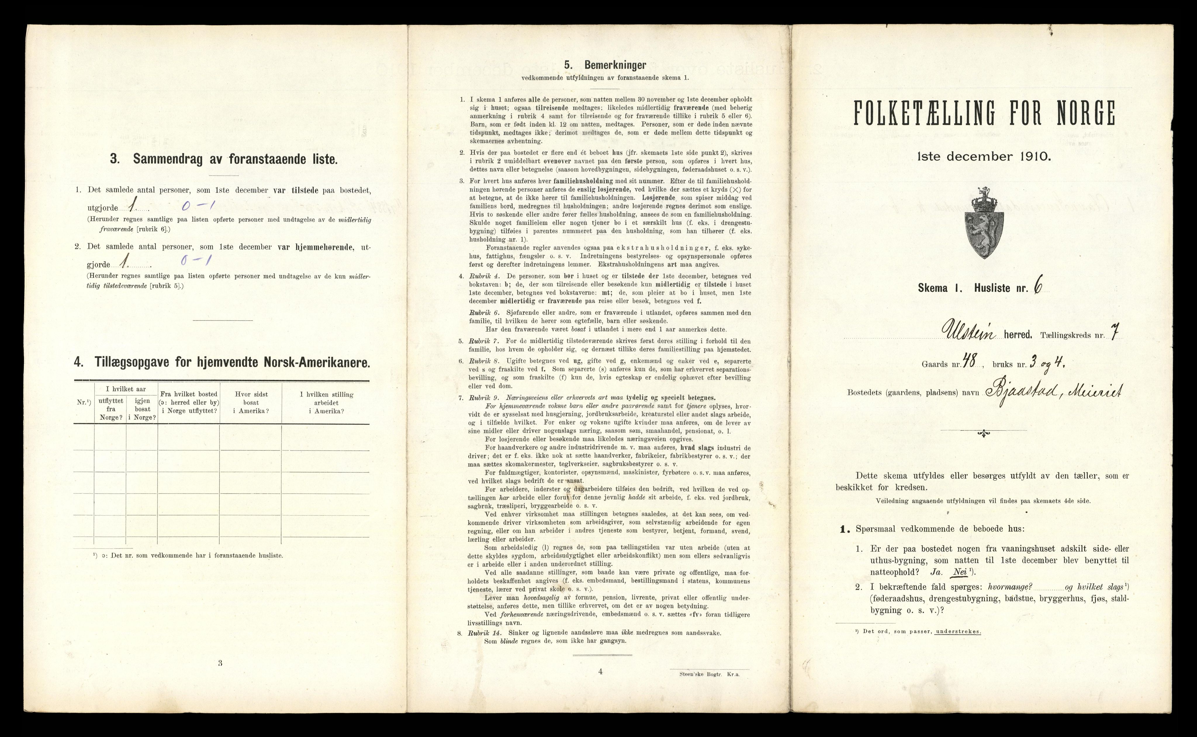 RA, 1910 census for Ulstein, 1910, p. 606