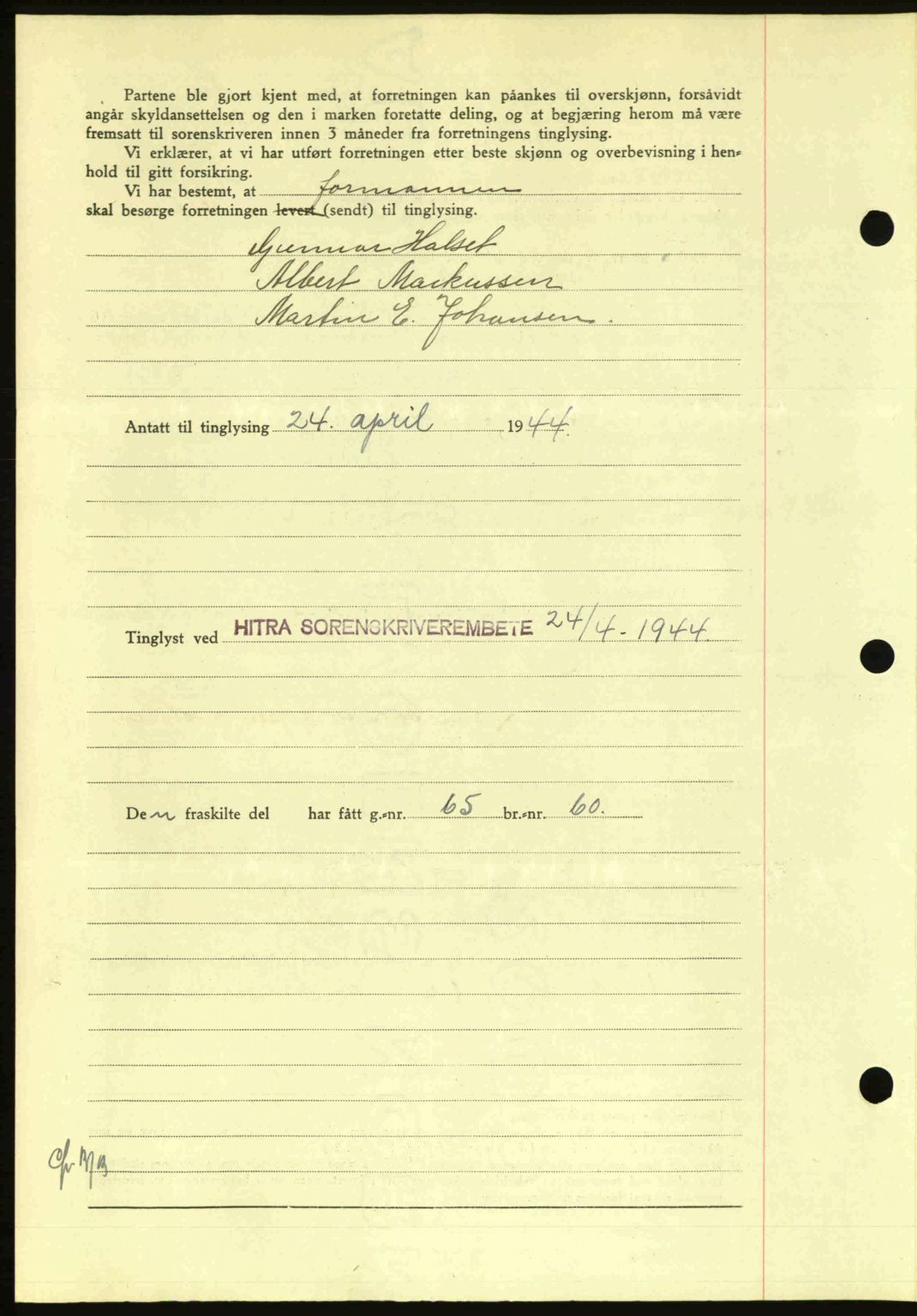 Hitra sorenskriveri, AV/SAT-A-0018/2/2C/2Ca: Mortgage book no. A2, 1943-1945, Diary no: : 289/1944