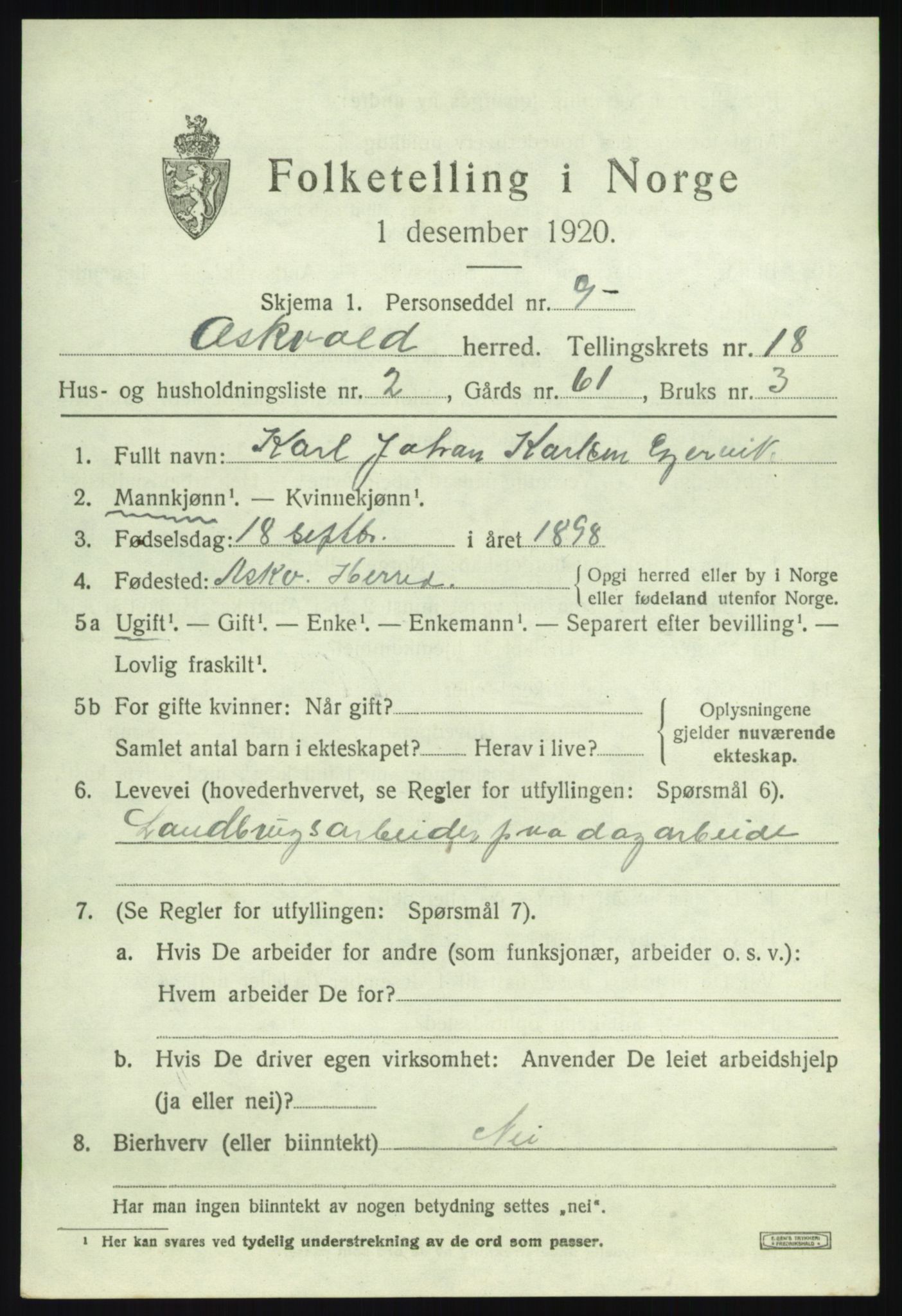 SAB, 1920 census for Askvoll, 1920, p. 6786