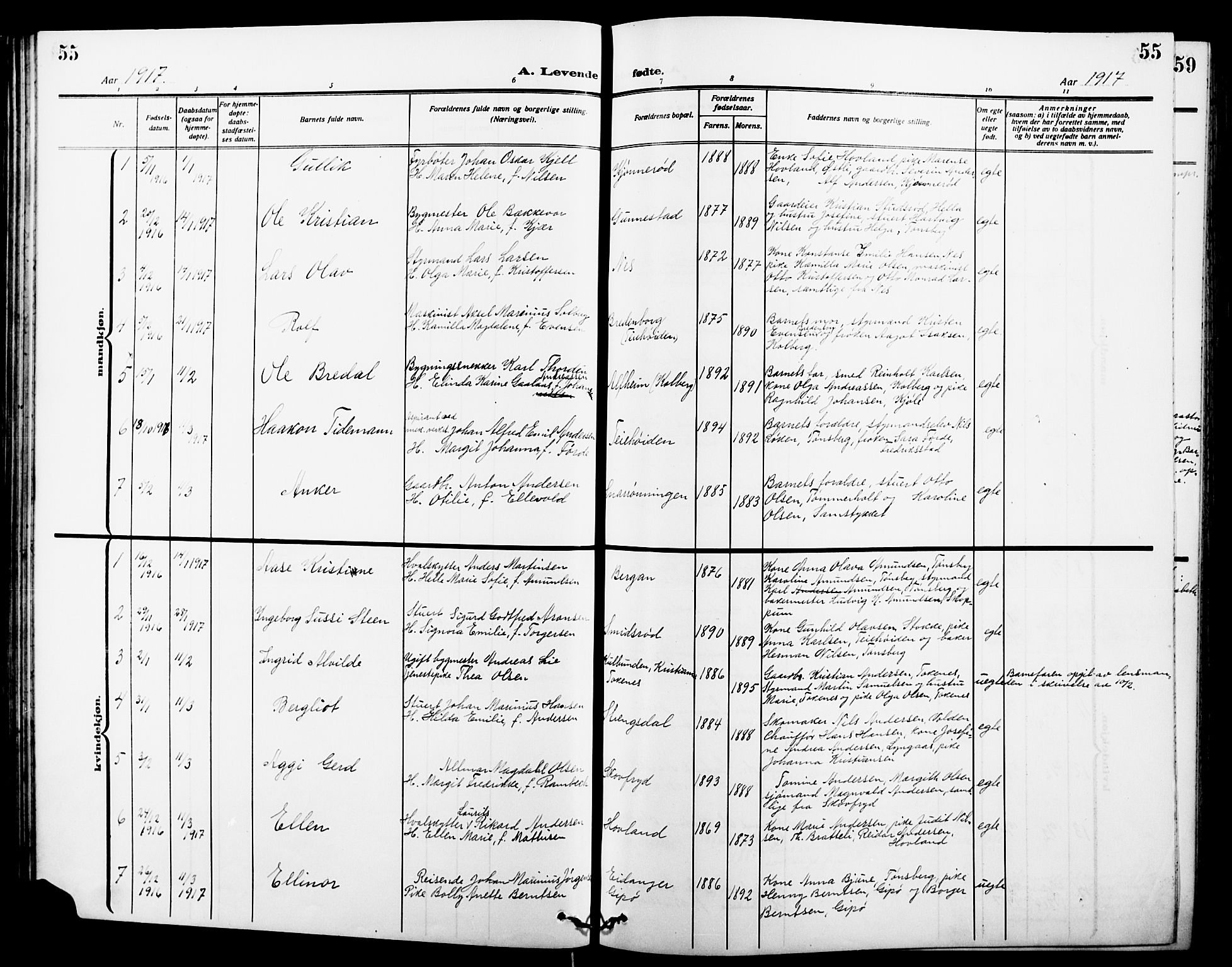 Nøtterøy kirkebøker, AV/SAKO-A-354/G/Ga/L0005: Parish register (copy) no. I 5, 1910-1924, p. 55