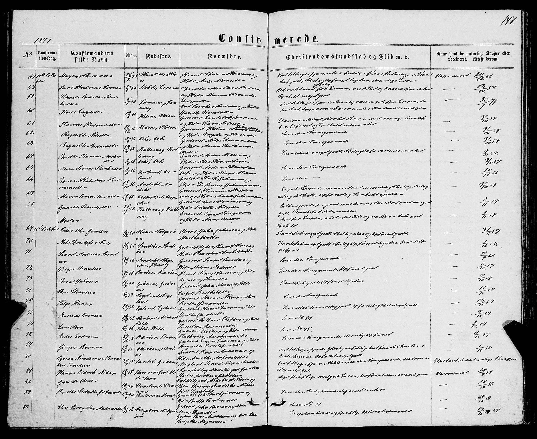 Finnås sokneprestembete, SAB/A-99925/H/Ha/Haa/Haaa/L0008: Parish register (official) no. A 8, 1863-1872, p. 141