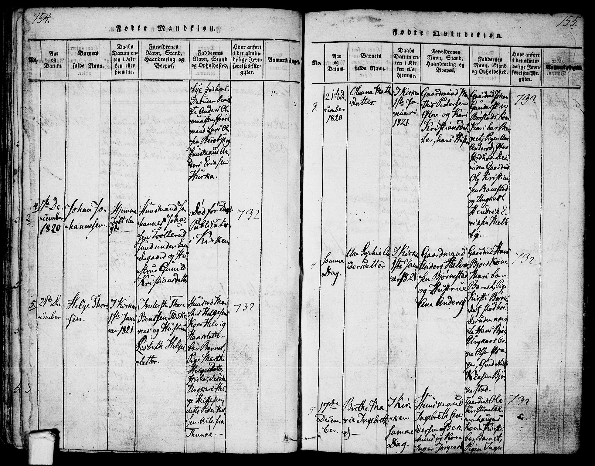 Tune prestekontor Kirkebøker, SAO/A-2007/F/Fa/L0005: Parish register (official) no. 5, 1815-1823, p. 154-155