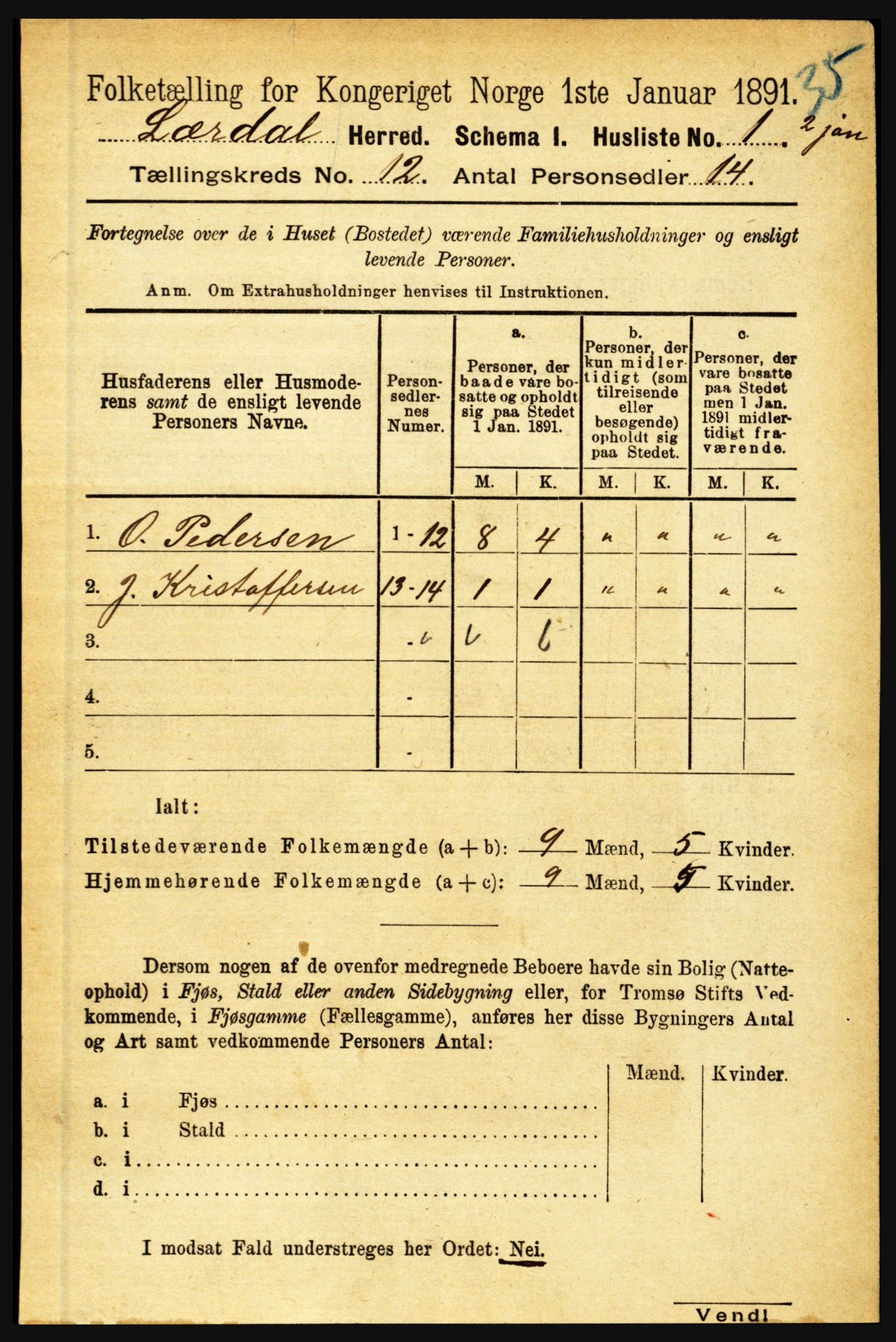 RA, 1891 census for 1422 Lærdal, 1891, p. 2519