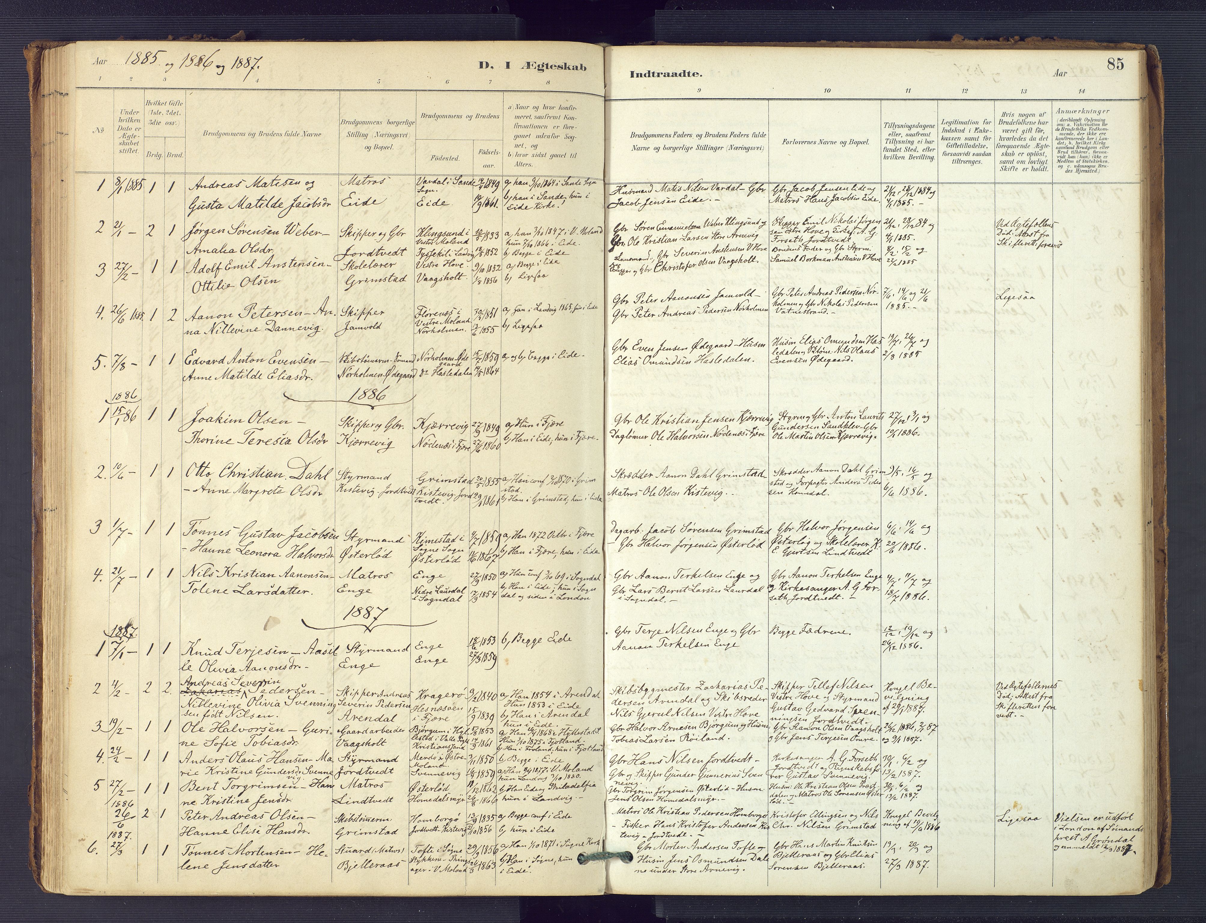 Hommedal sokneprestkontor, SAK/1111-0023/F/Fa/Faa/L0003: Parish register (official) no. A 3, 1885-1916, p. 85